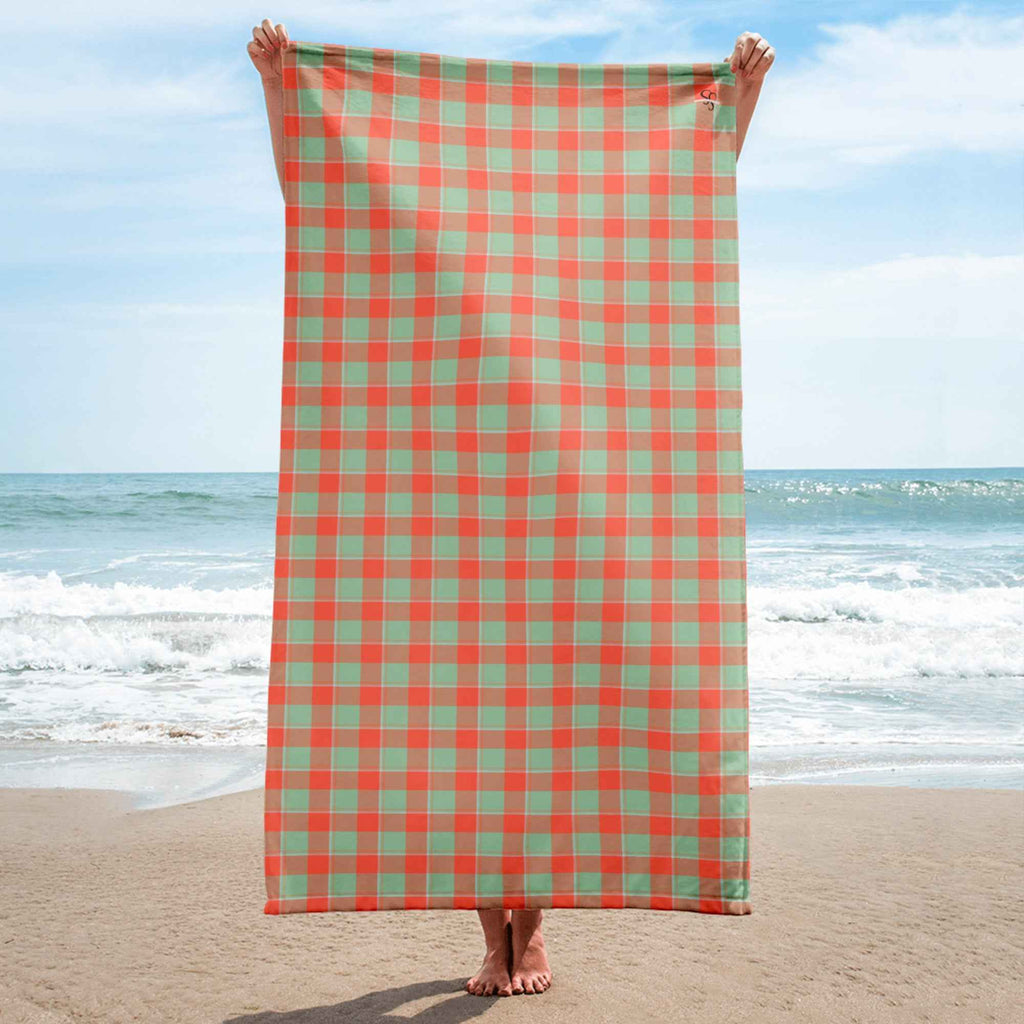 Spring Rain and Persimmon Plaid Beach Towel - Scottish Squares
