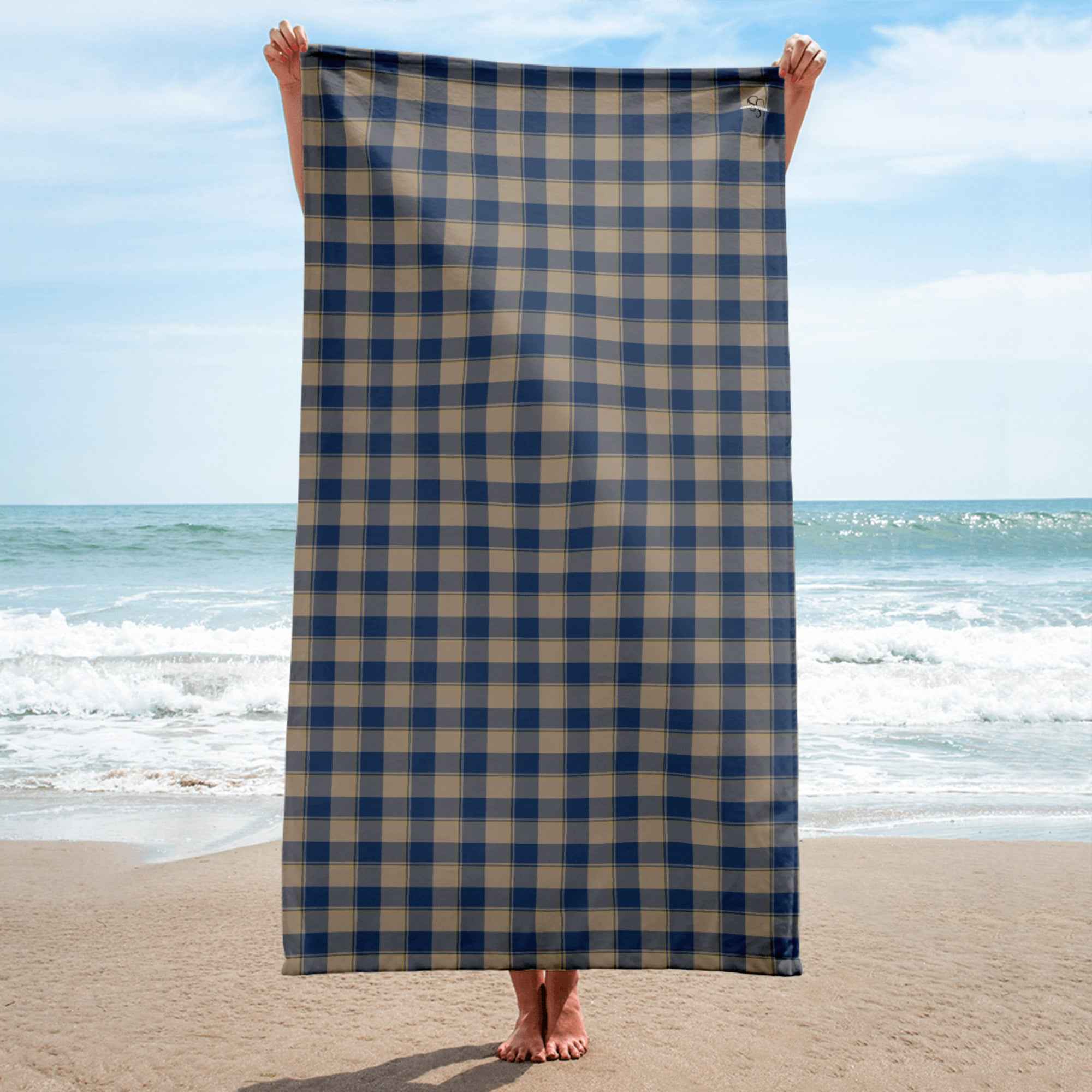 Cello and Donkey Brown Plaid Beach Towel - Scottish Squares