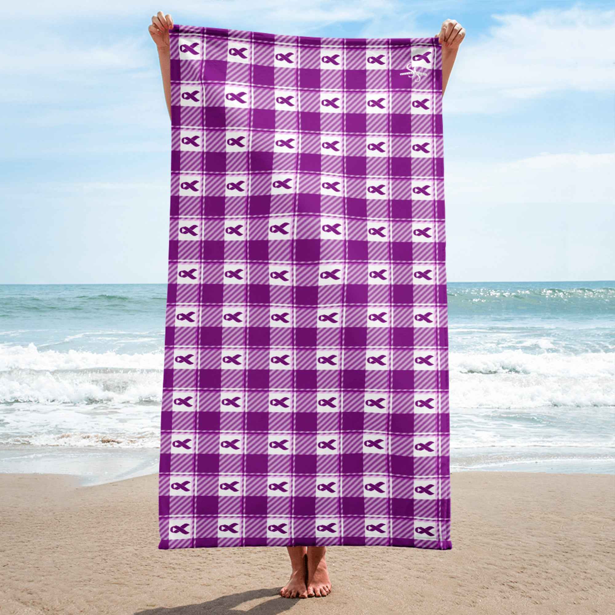 Beach Towel Pancreatic Cancer Awareness Plaid - Scottish Squares