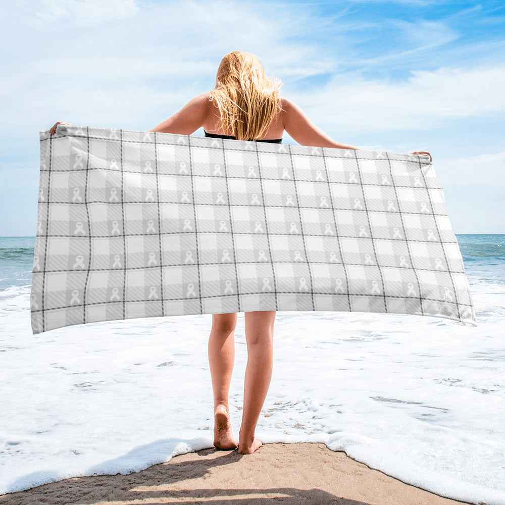 Beach Towel Lung Cancer Awareness Plaid, White Ribbon, Supportive Gift Default Title - Scottish Squares