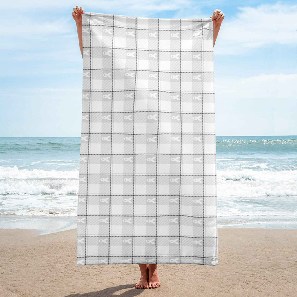 Beach Towel Lung Cancer Awareness Plaid, White Ribbon, Supportive Gift - Scottish Squares
