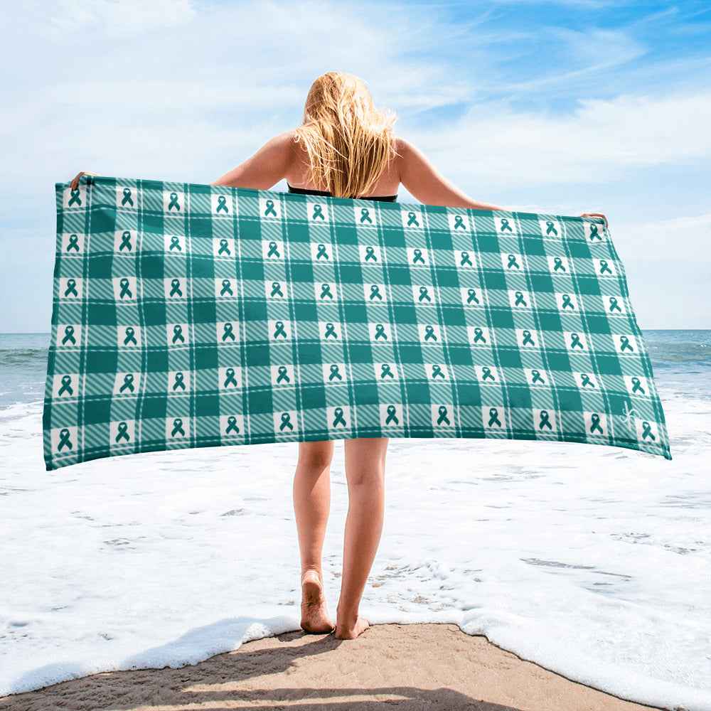 Beach Towel Cervical Cancer Awareness Plaid, Teal Ribbon, Supportive Gift Default Title - Scottish Squares