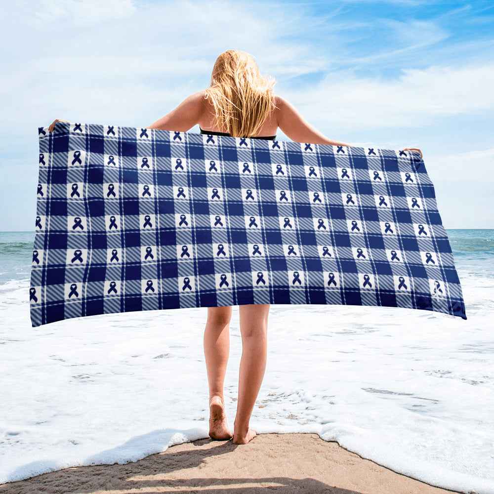 Beach Towel Colorectal Cancer Awareness Plaid, Dark Blue Ribbon, Supportive Gift Default Title - Scottish Squares