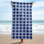 Beach Towel Colorectal Cancer Awareness Plaid, Dark Blue Ribbon, Supportive Gift - Scottish Squares
