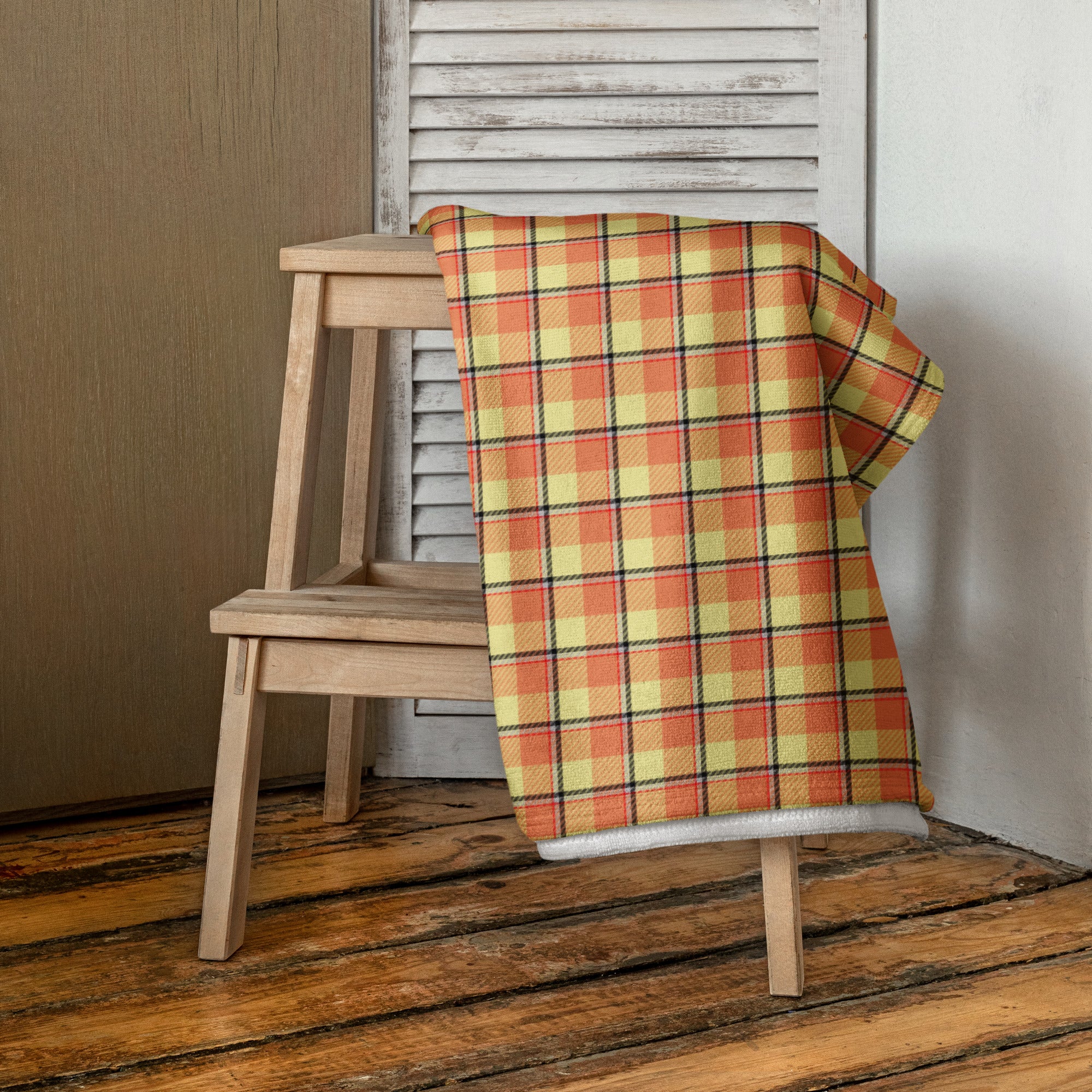 Claystone and Morning Mist Plaid Beach Towel - Scottish Squares