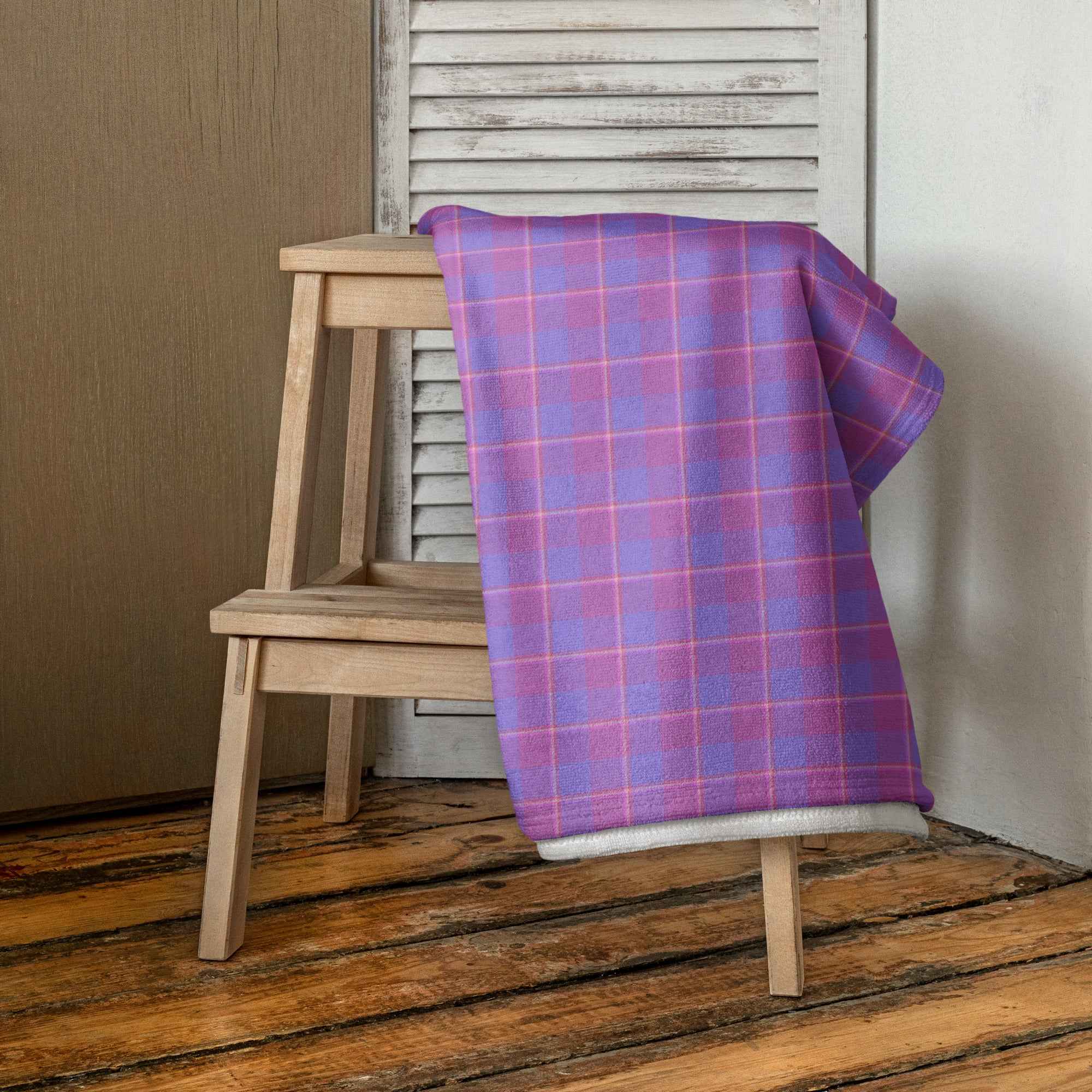 Viola and Dull Lavender Plaid Beach Towel - Scottish Squares