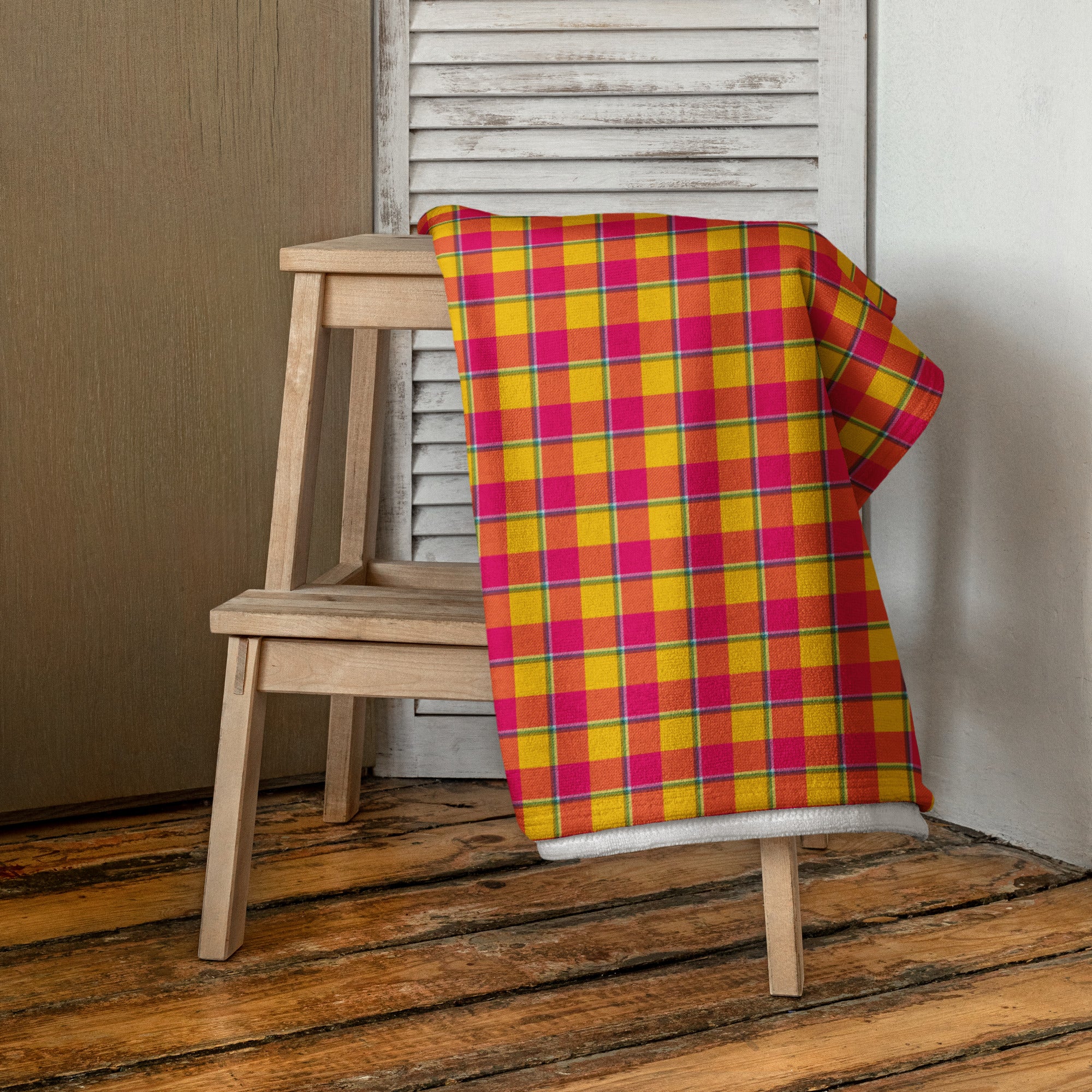 Corn and Razzmatazz Plaid Beach Towel - Scottish Squares