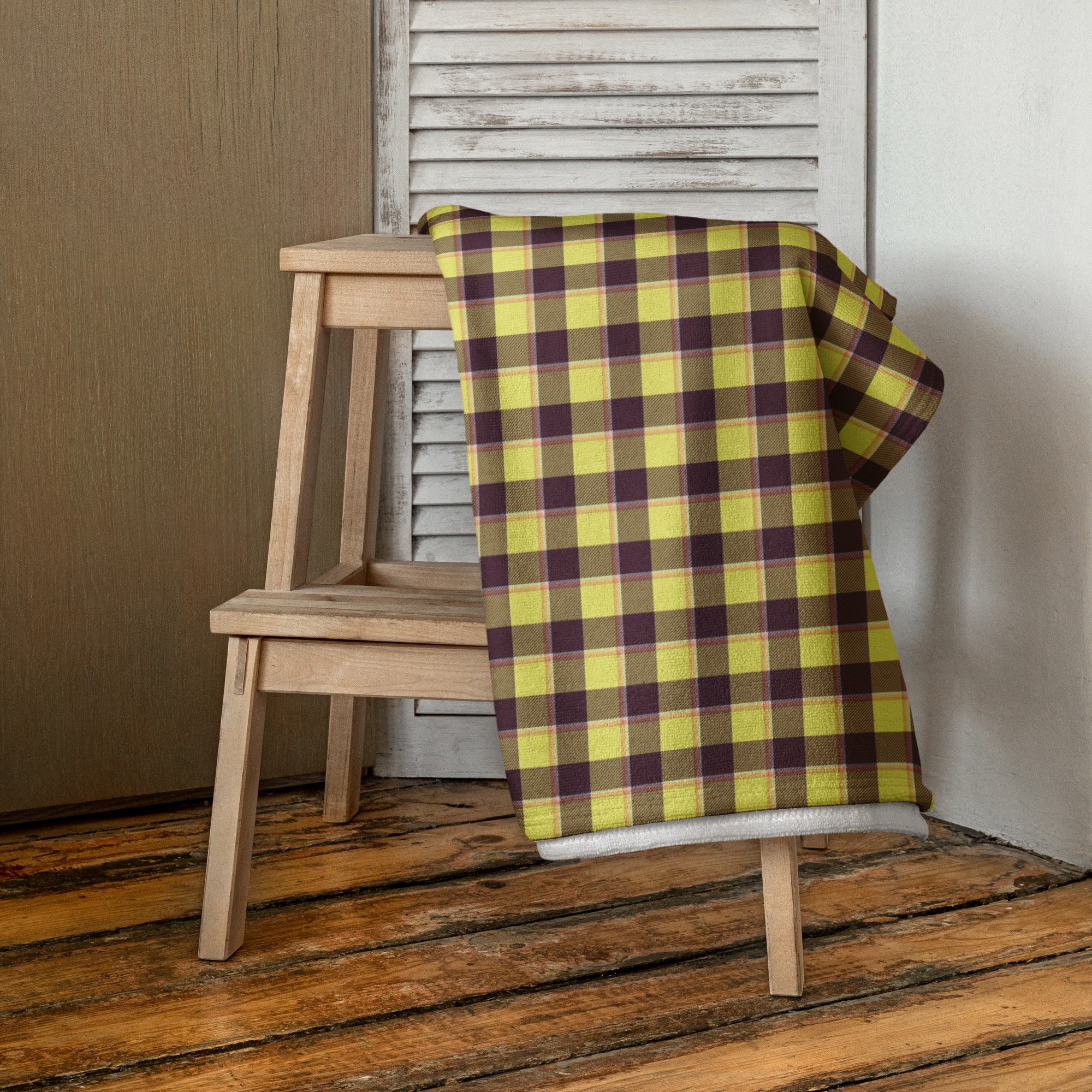 Flax and Livid Brown Plaid Beach Towel - Scottish Squares