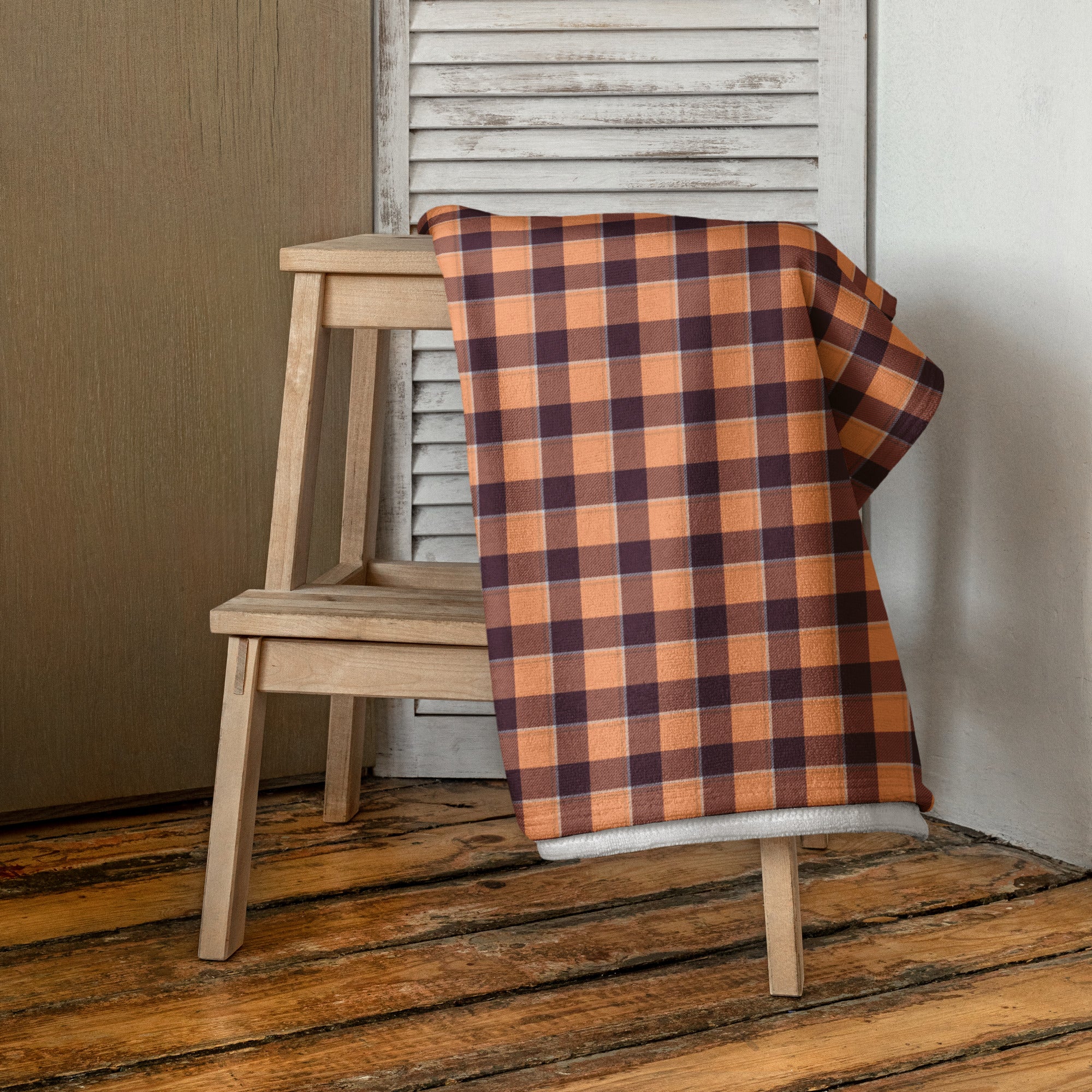 Hit Pink and Livid Brown Plaid Beach Towel - Scottish Squares
