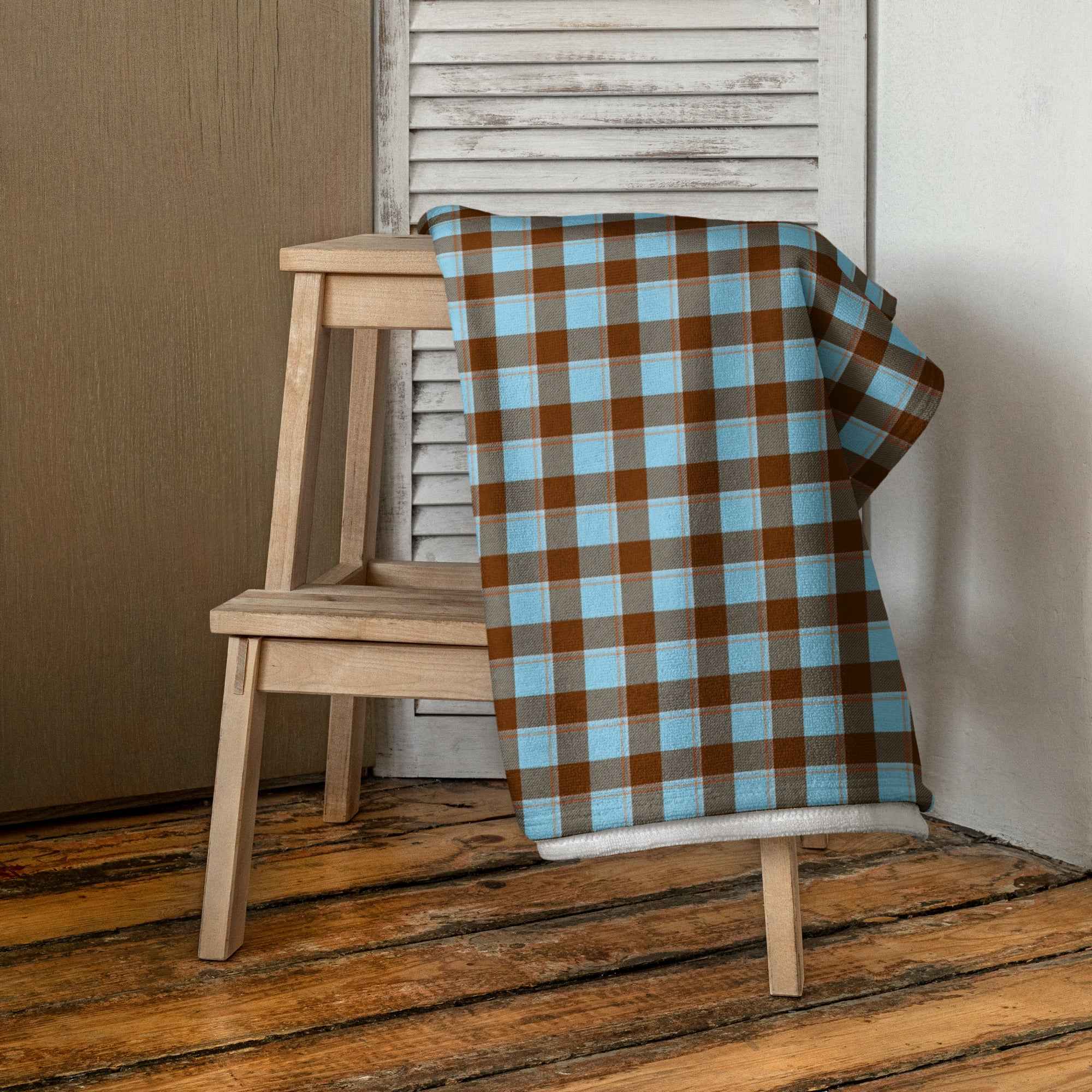 Blizzard Blue and Livid Brown Plaid Beach Towel - Scottish Squares