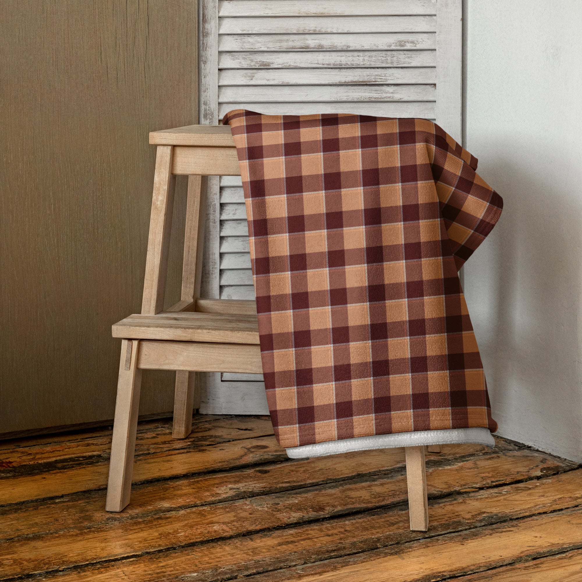 Whiskey and Livid Brown Plaid Beach Towel - Scottish Squares