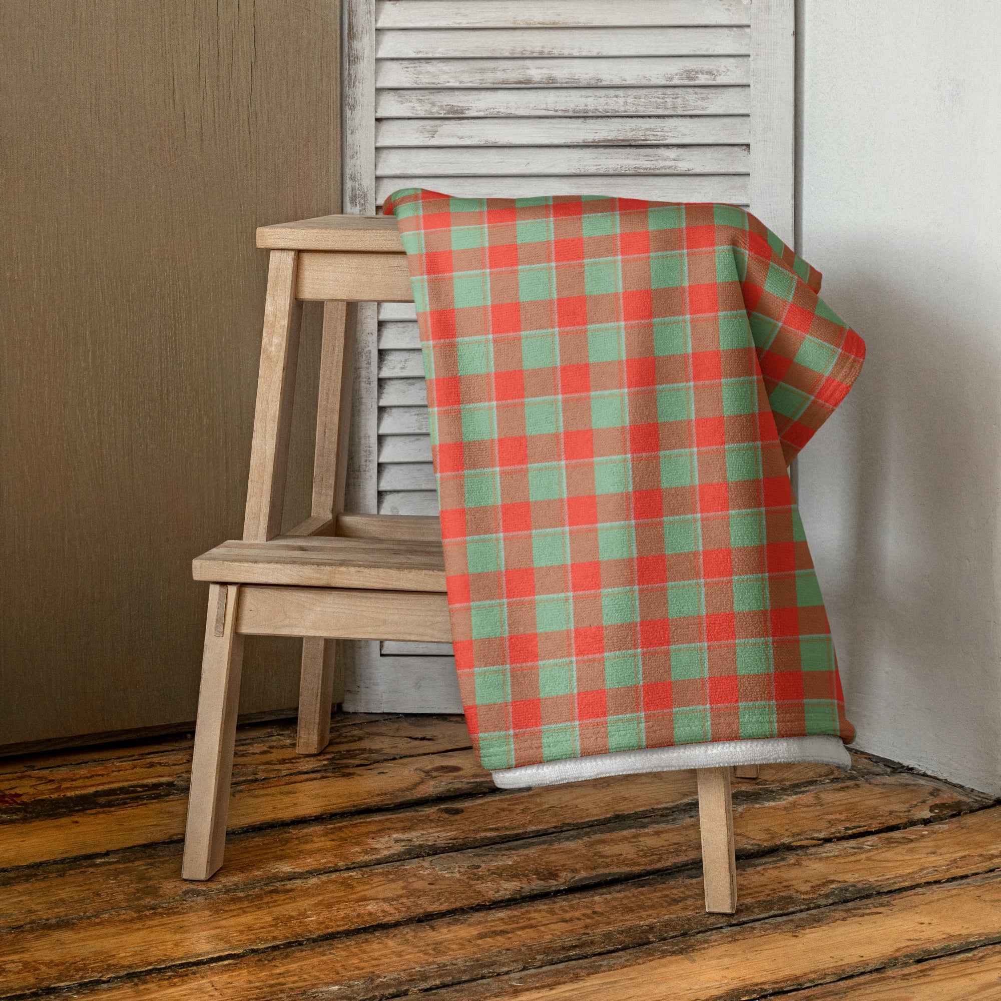 Spring Rain and Persimmon Plaid Beach Towel - Scottish Squares