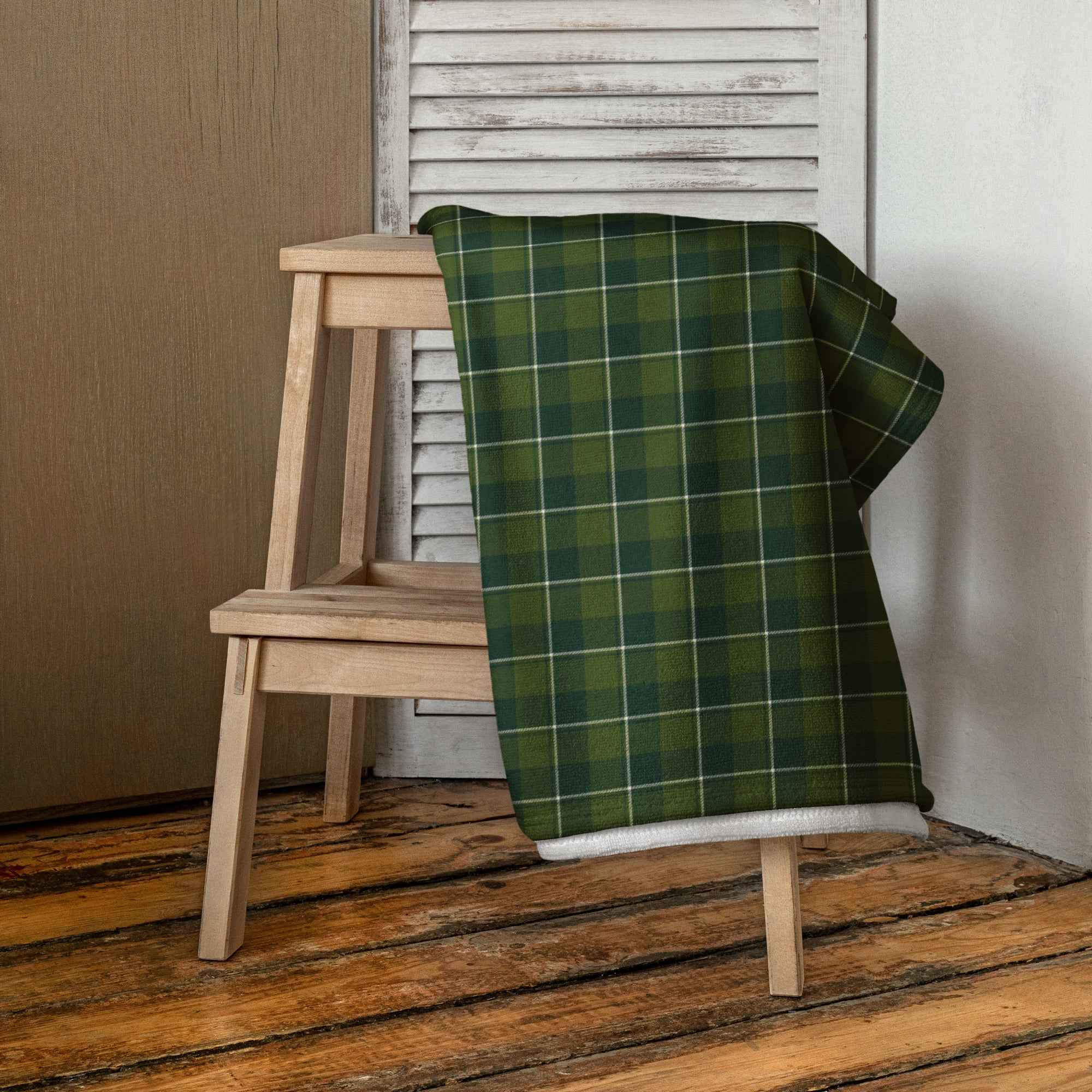 Woodland And Evergreen Plaid Beach Towel - Scottish Squares