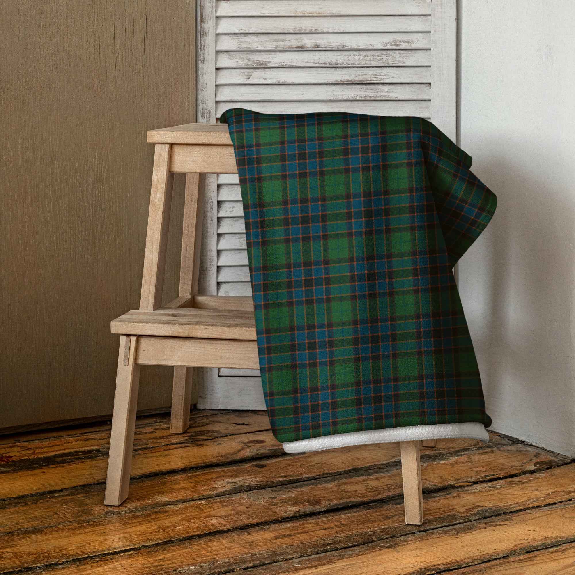 Beach Towel Green Blue Orange Plaid Tartan