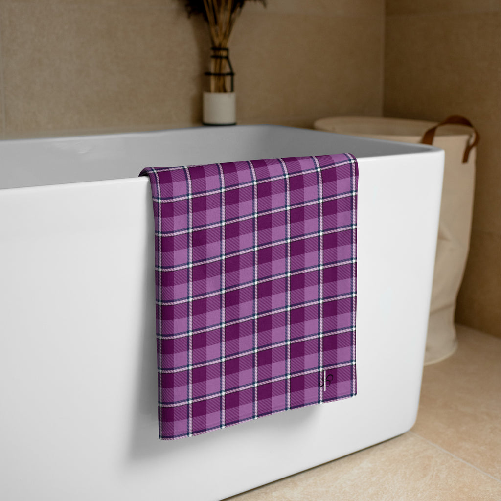 Purple and Trendy Pink Plaid Beach Towel - Scottish Squares