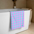 Mauve and Coastal Mist Plaid Beach Towel - Scottish Squares
