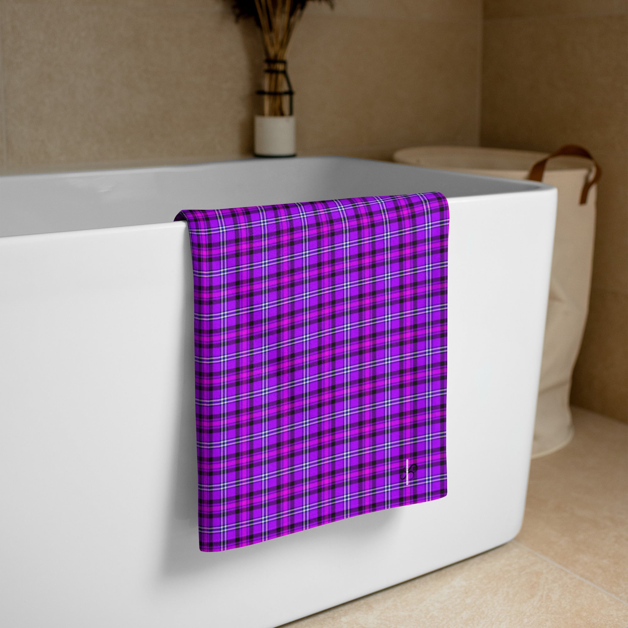 Electric Violet and Fuchsia Plaid Beach Towel - Scottish Squares