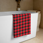 Red Ribbon and Heavy Metal Plaid Beach Towel - Scottish Squares