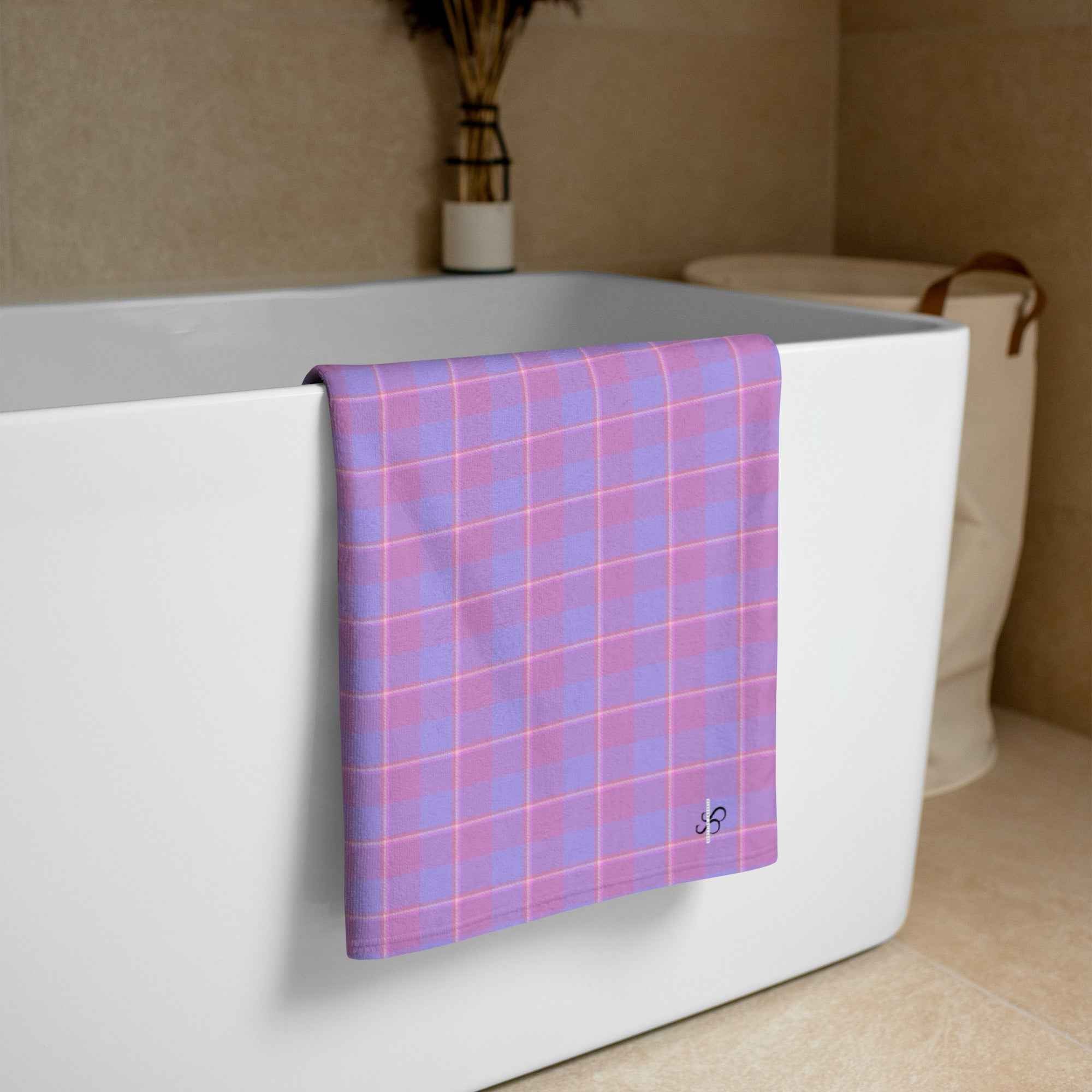 Viola and Dull Lavender Plaid Beach Towel - Scottish Squares