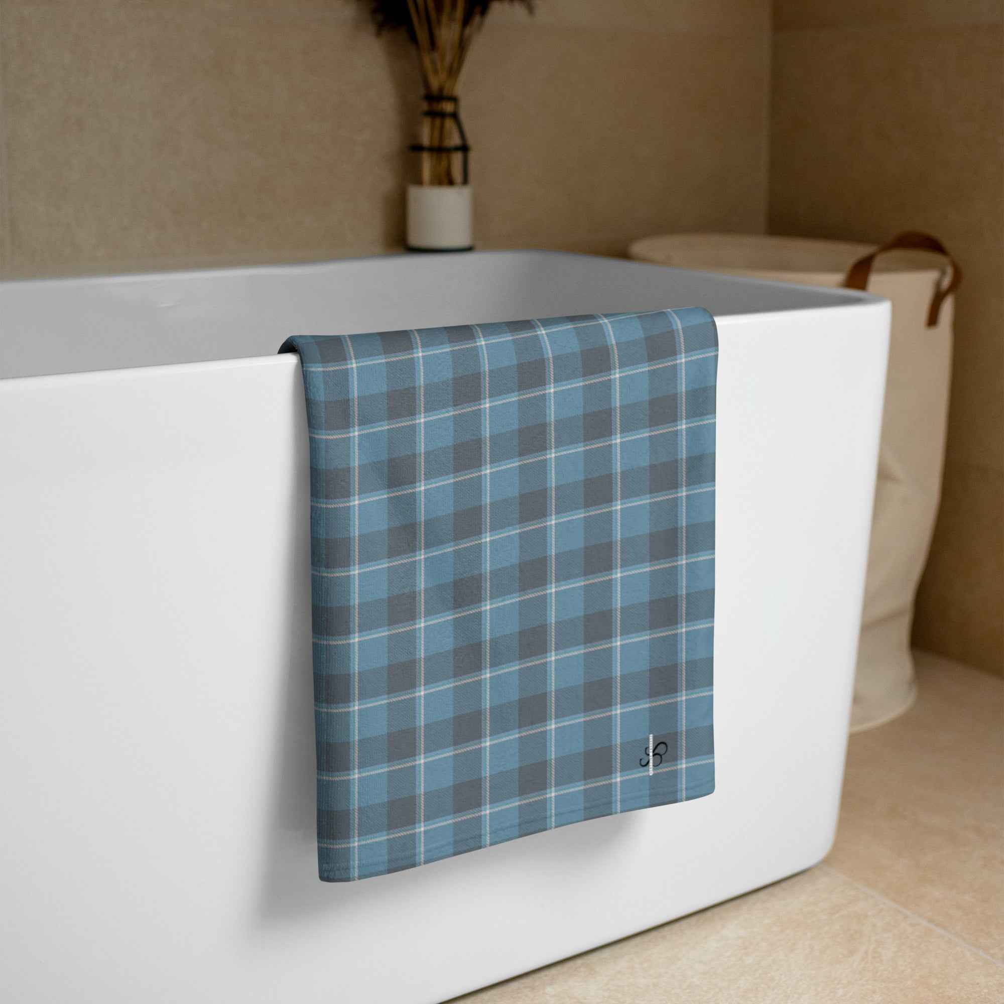 Hoki and Shuttle Gray Plaid Beach Towel - Scottish Squares