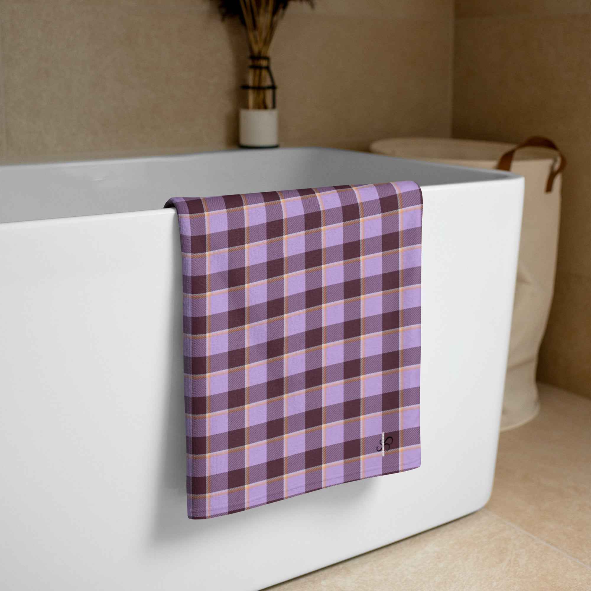 Light Wisteria and Livid Brown Plaid Beach Towel - Scottish Squares