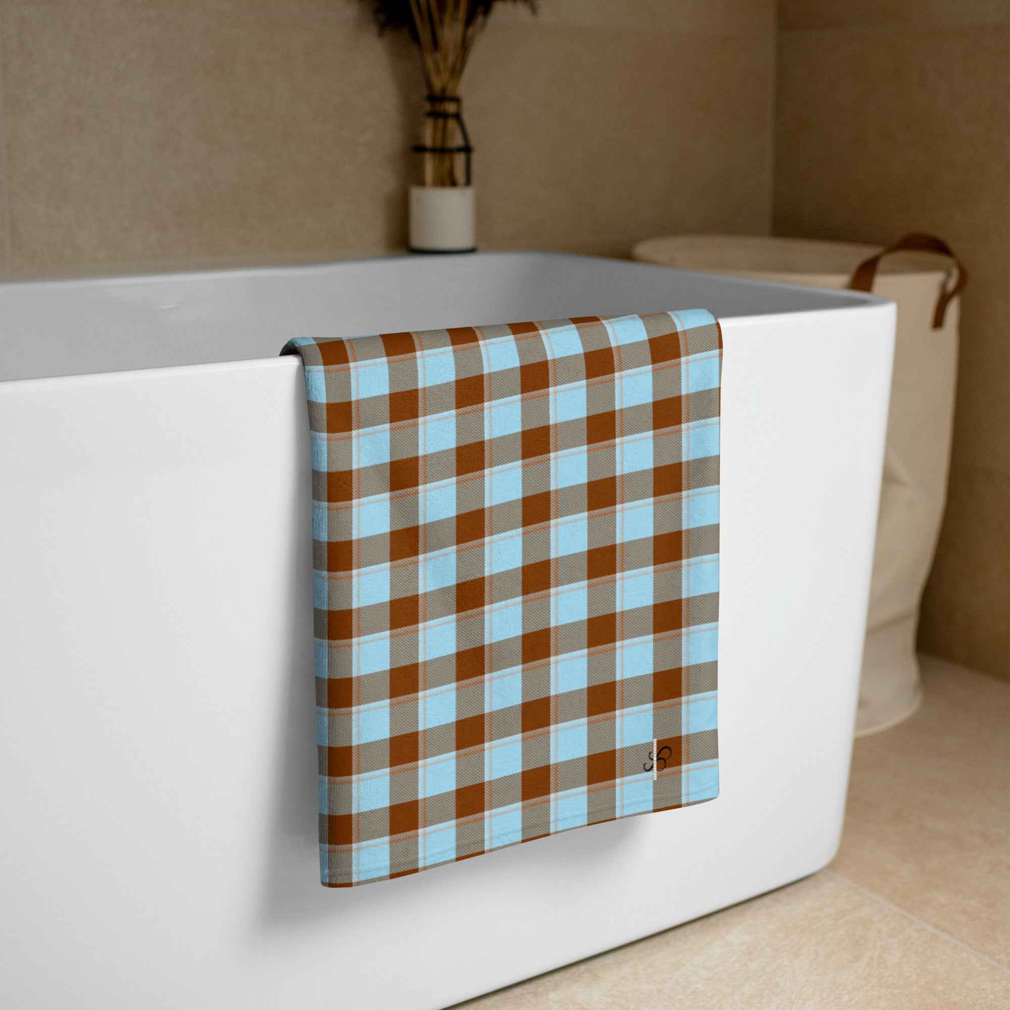 Blizzard Blue and Livid Brown Plaid Beach Towel - Scottish Squares