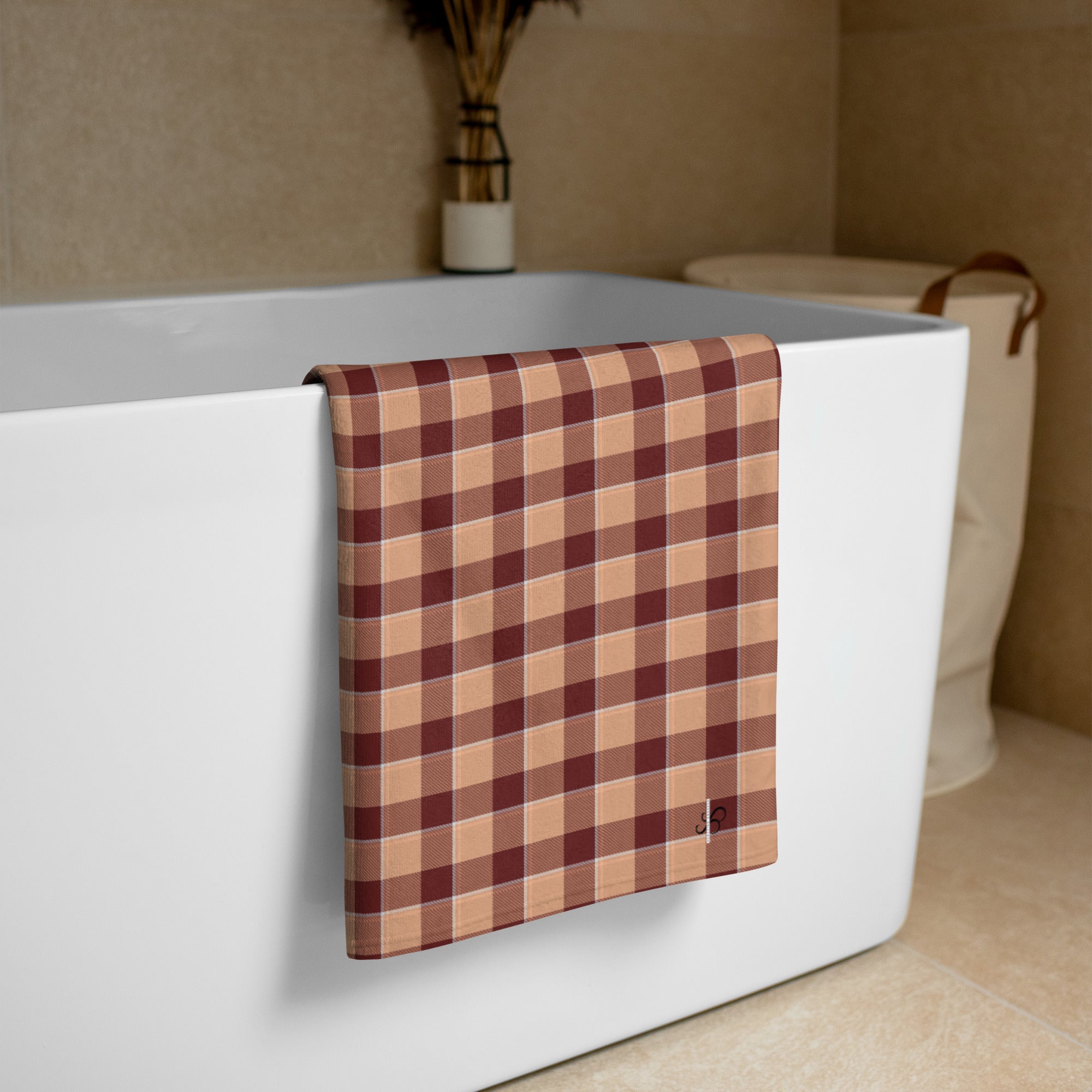 Whiskey and Livid Brown Plaid Beach Towel - Scottish Squares