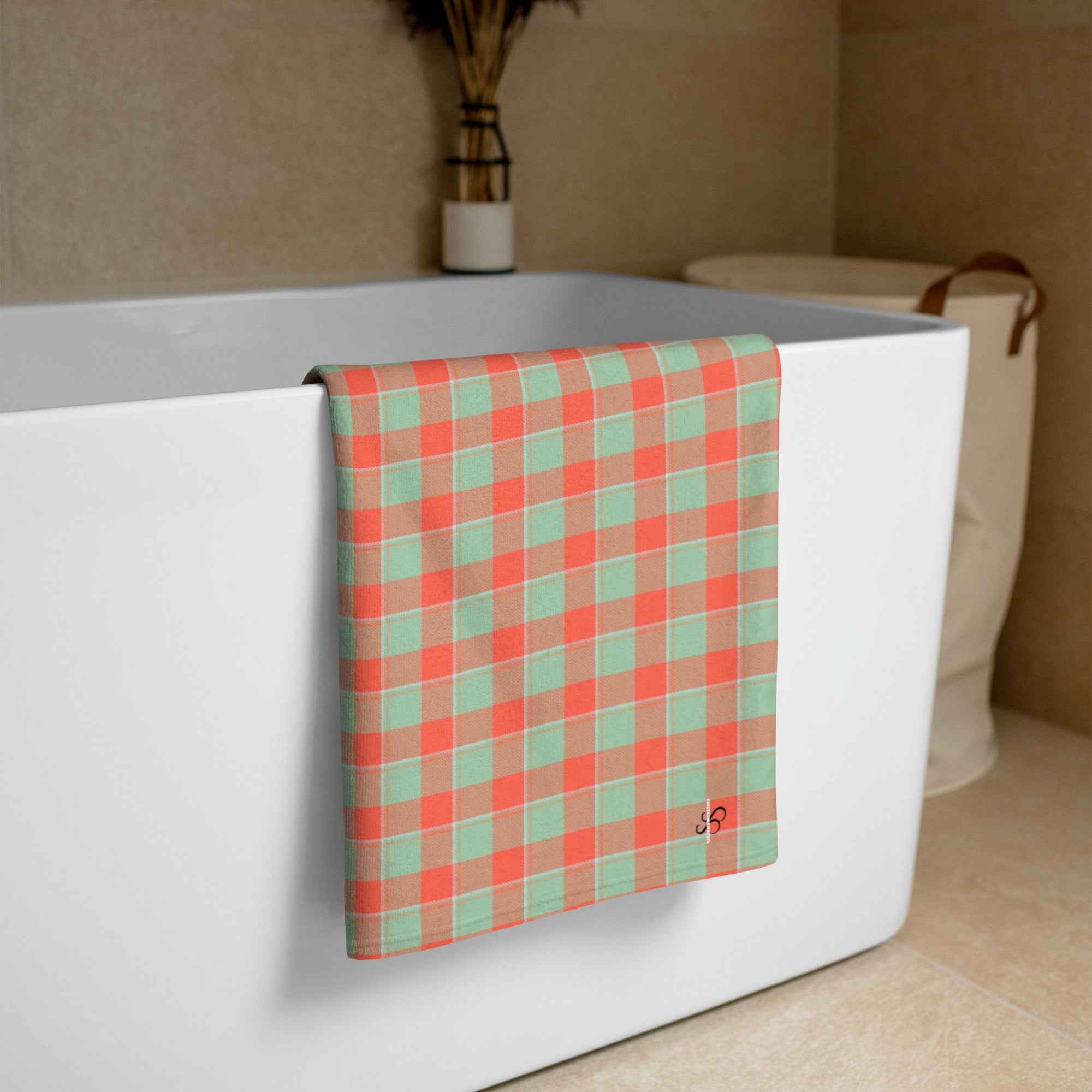 Spring Rain and Persimmon Plaid Beach Towel - Scottish Squares