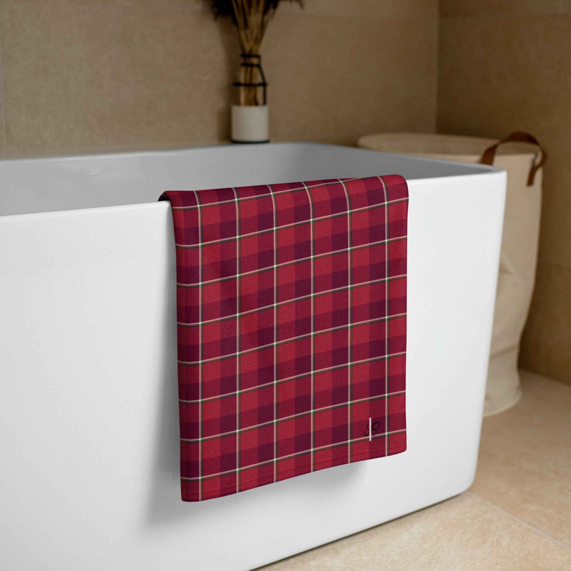 Old Brick and Cab Sav Plaid Beach Towel - Scottish Squares