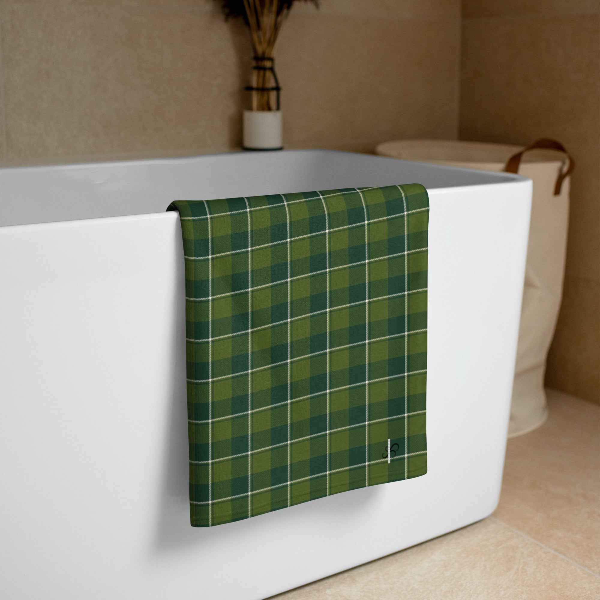 Woodland And Evergreen Plaid Beach Towel - Scottish Squares