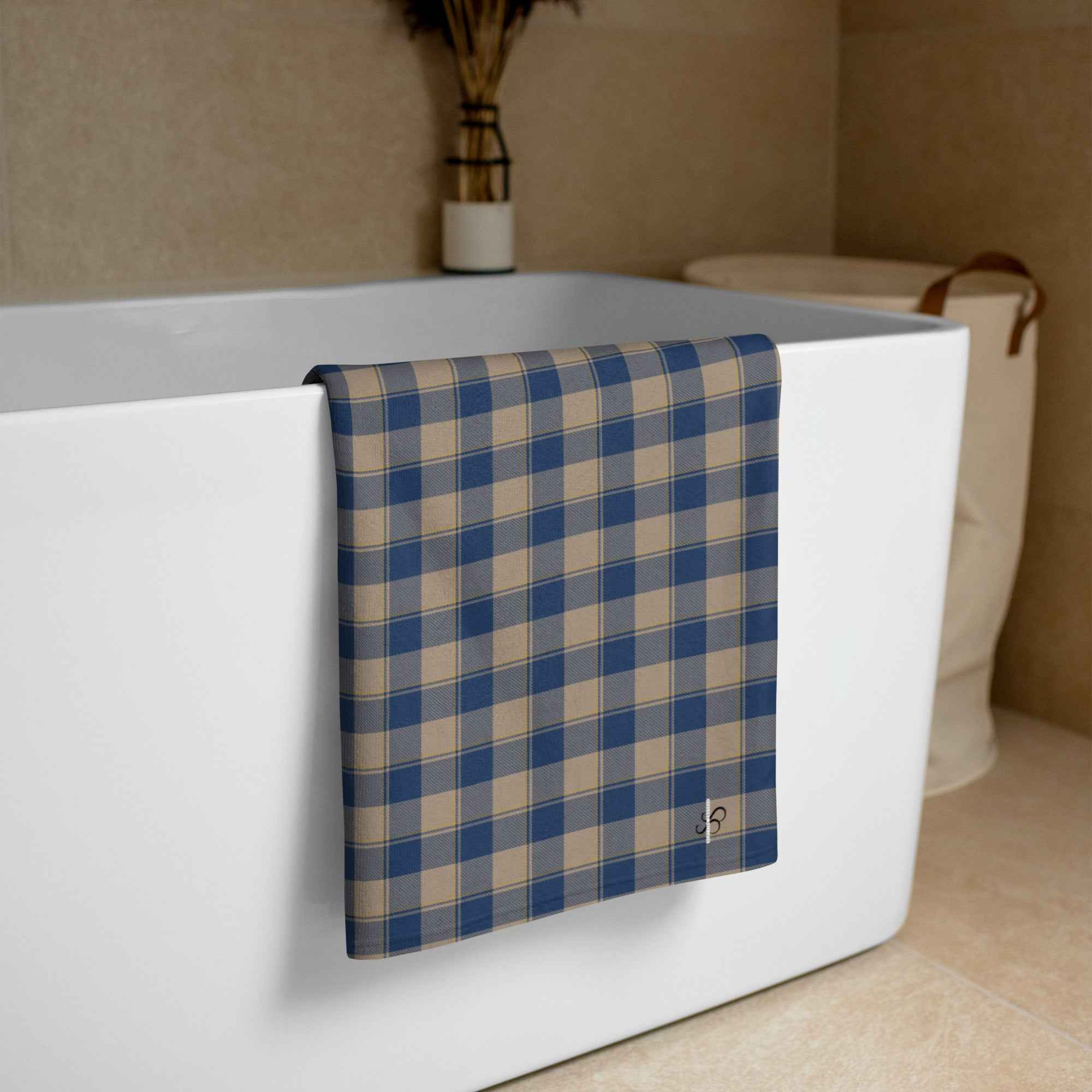 Cello and Donkey Brown Plaid Beach Towel - Scottish Squares