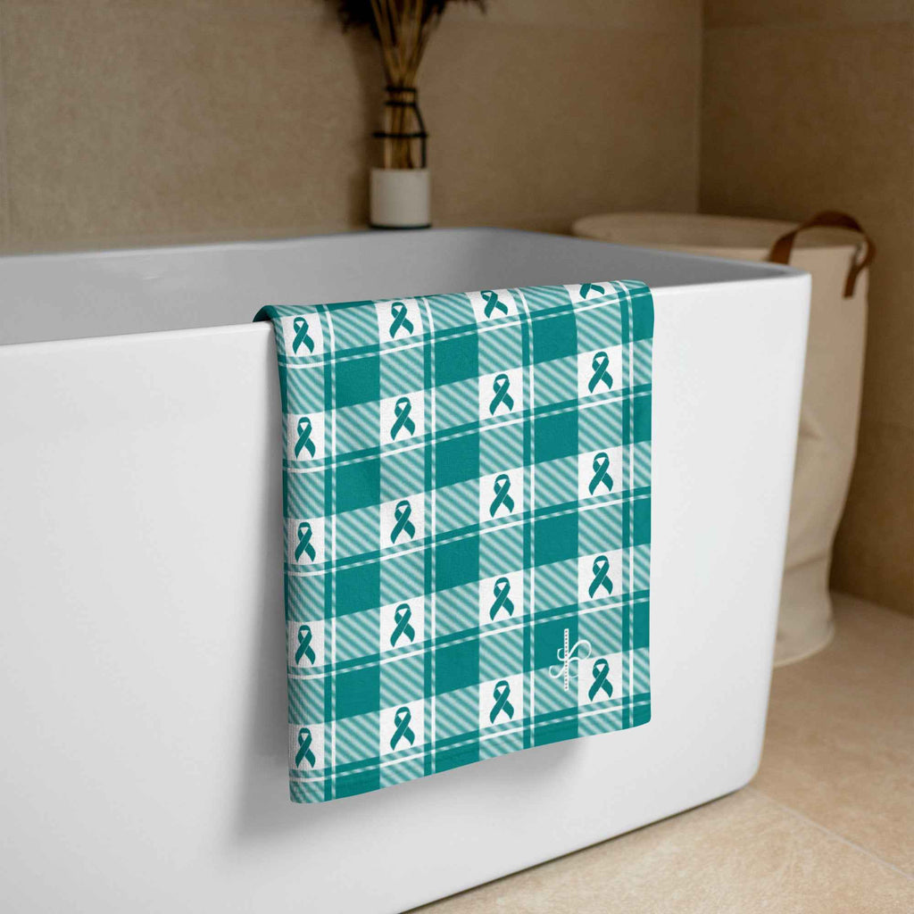 Beach Towel Cervical Cancer Awareness Plaid, Teal Ribbon, Supportive Gift - Scottish Squares