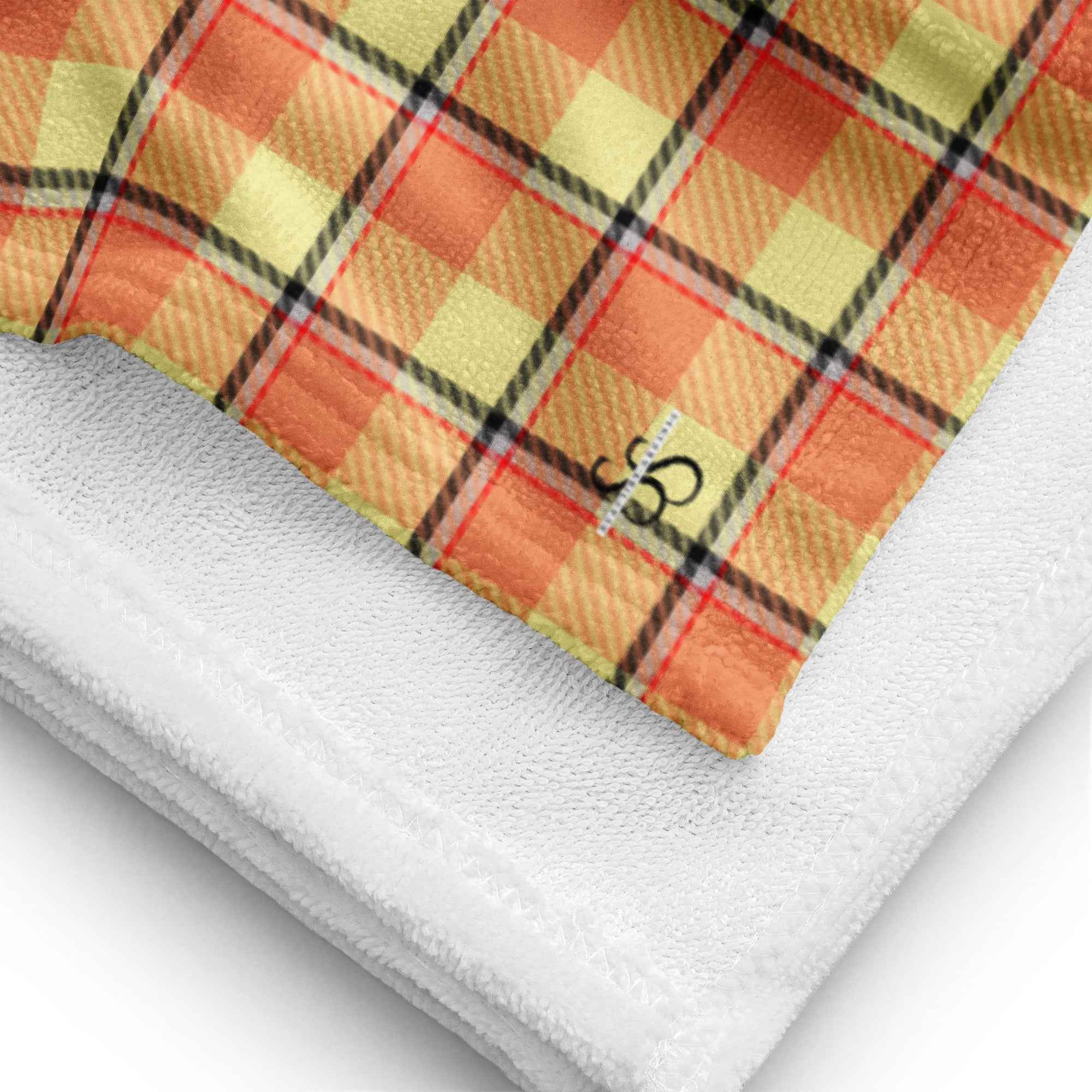 Claystone and Morning Mist Plaid Beach Towel - Scottish Squares