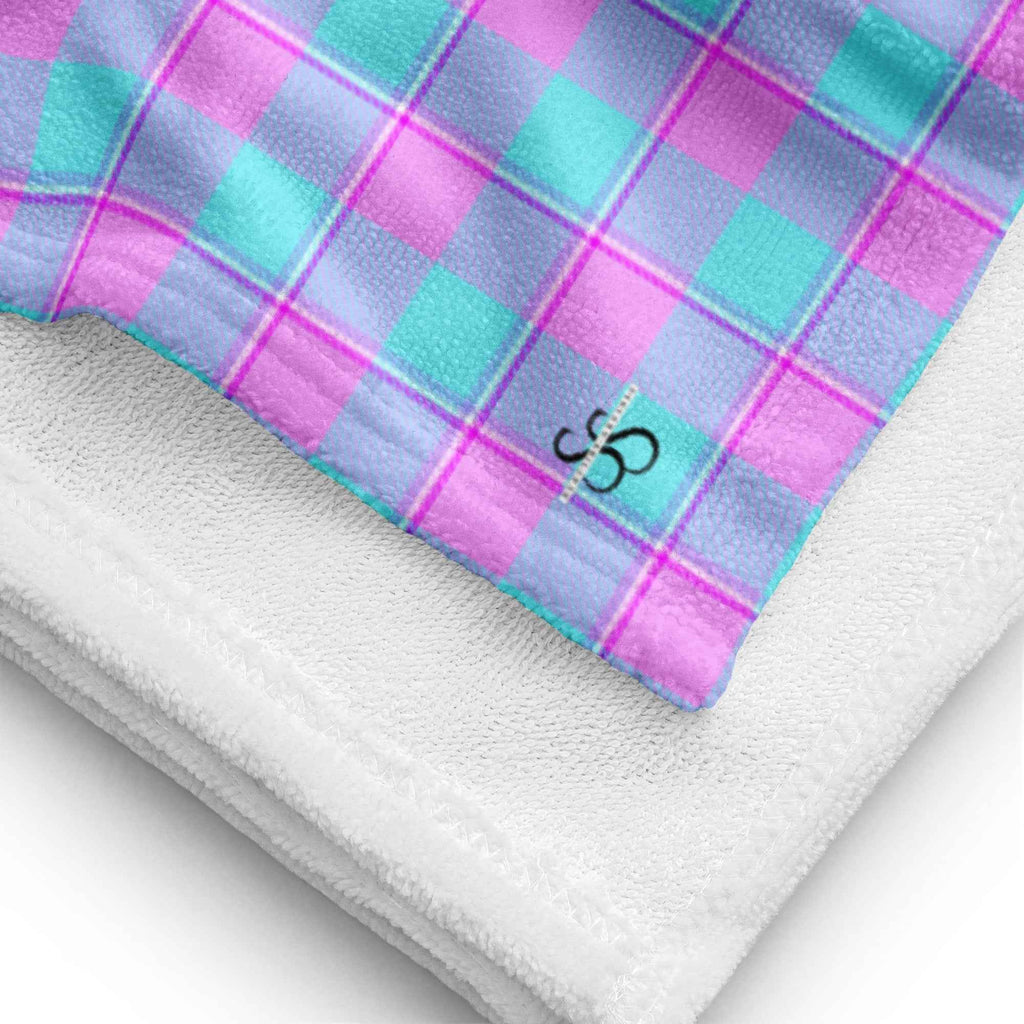 Mauve and Coastal Mist Plaid Beach Towel - Scottish Squares