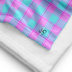 Mauve and Coastal Mist Plaid Beach Towel - Scottish Squares