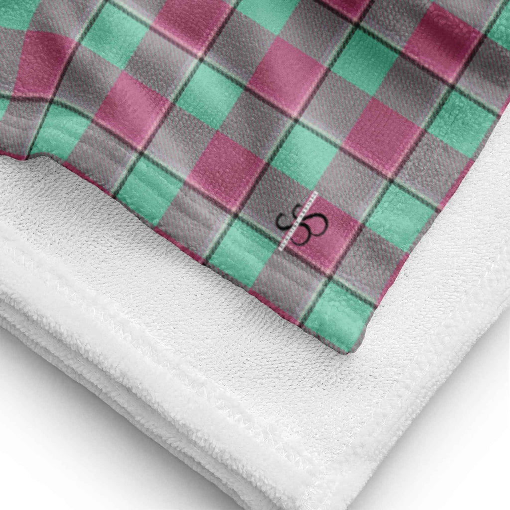 Vista Blue and Turkish Rose Plaid Beach Towel - Scottish Squares