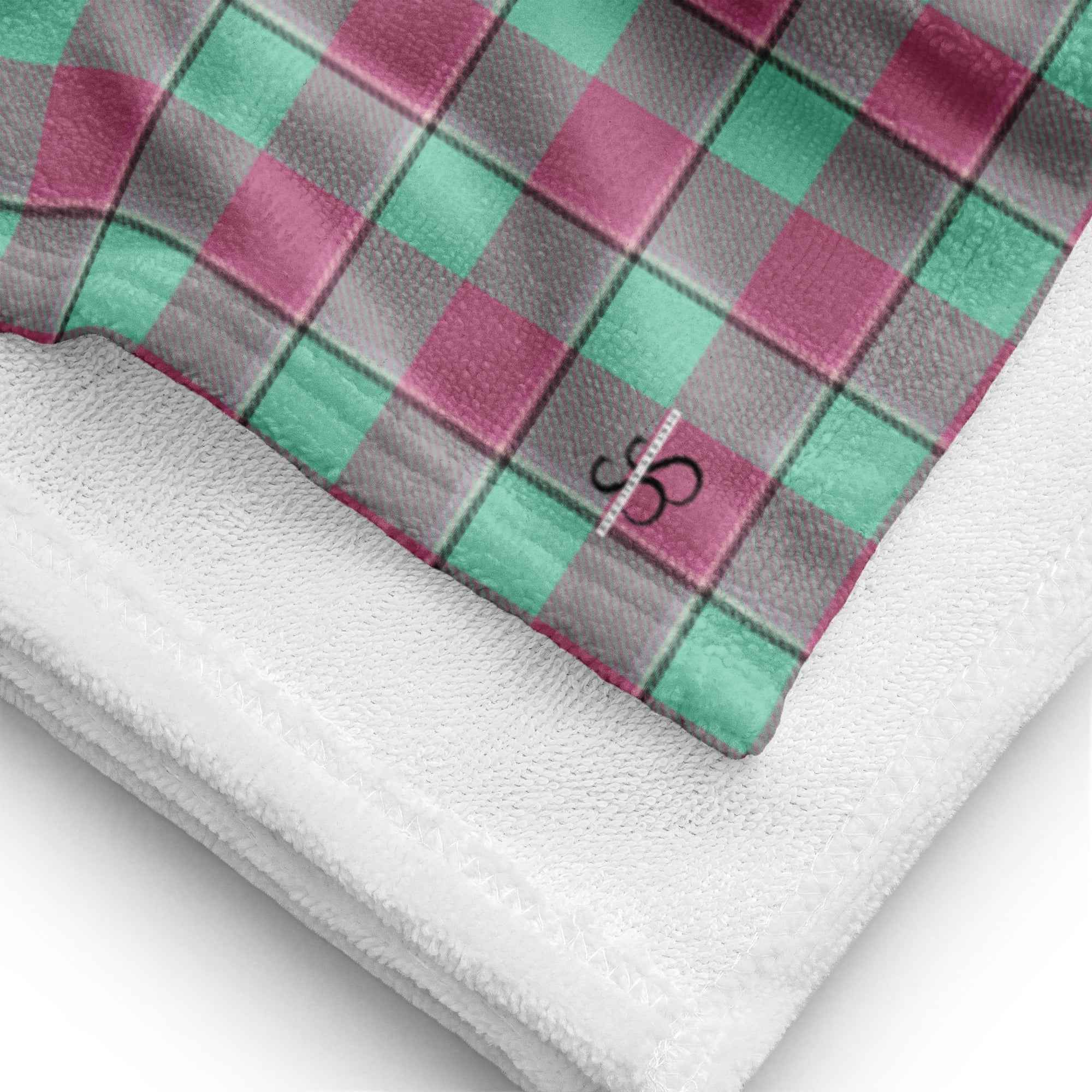 Vista Blue and Turkish Rose Plaid Beach Towel - Scottish Squares
