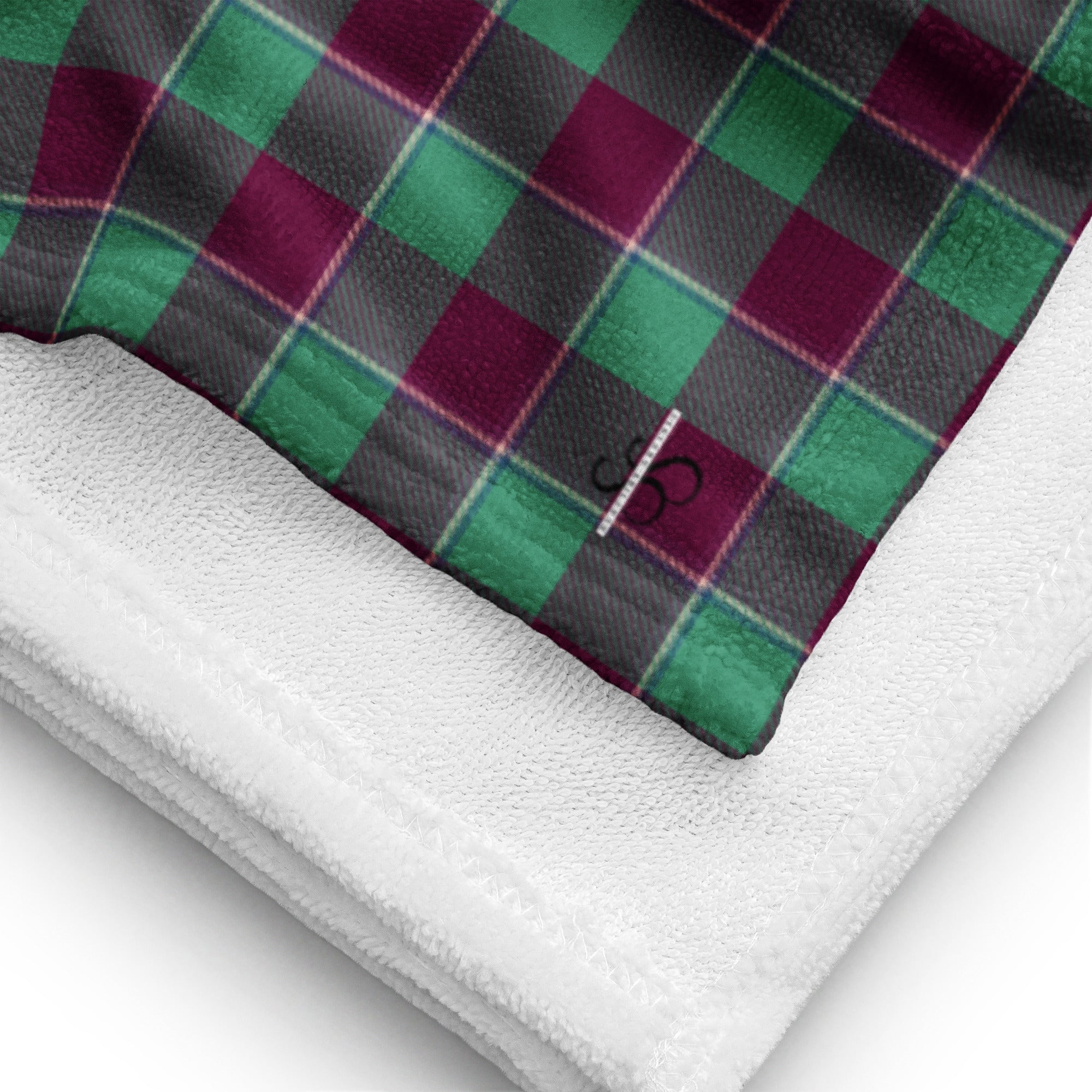 Ocean Green and Mulberry Wood Plaid Beach Towel - Scottish Squares