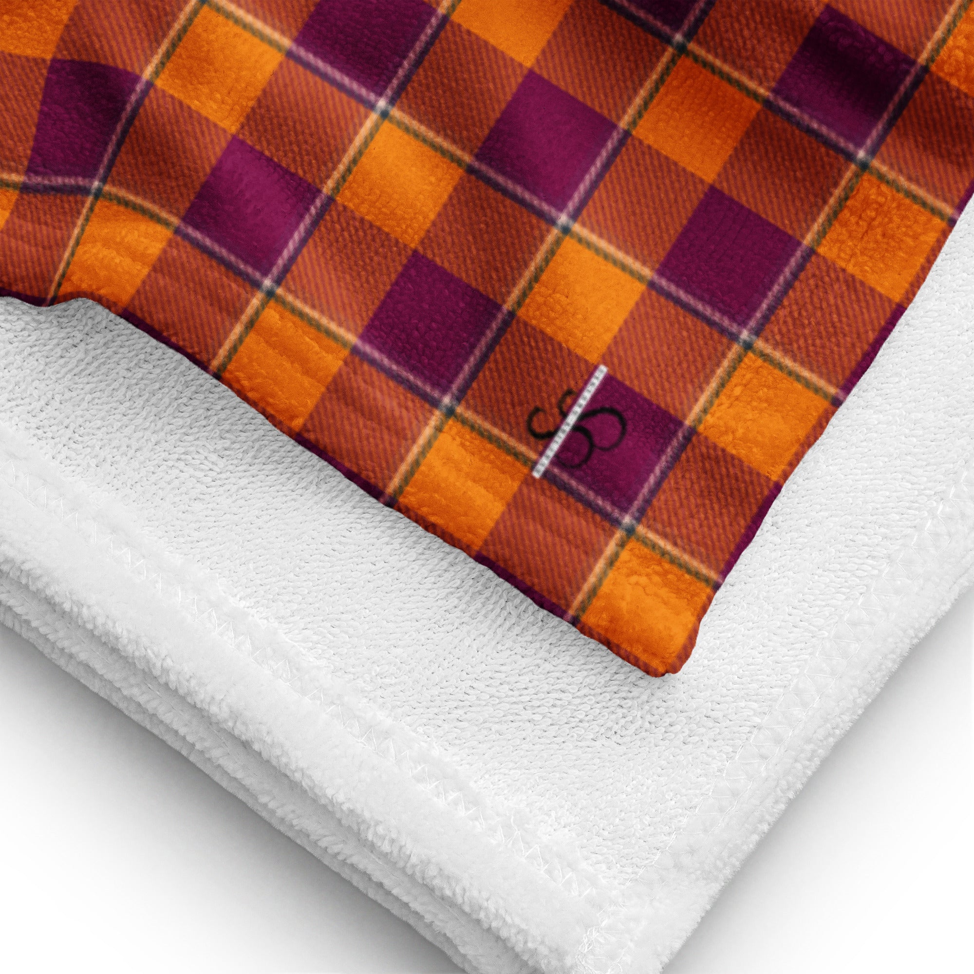 Tahiti Gold and Rose Bud Cherry Plaid Beach Towel - Scottish Squares