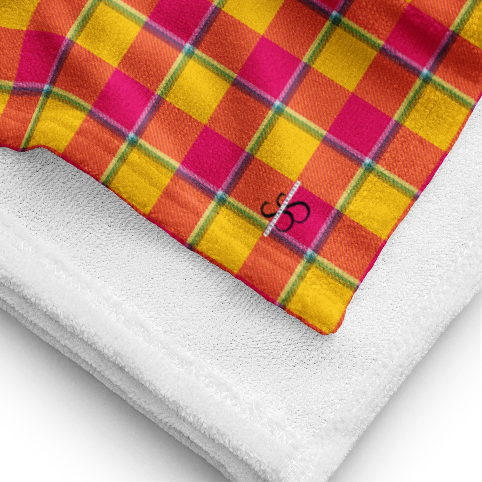 Corn and Razzmatazz Plaid Beach Towel - Scottish Squares
