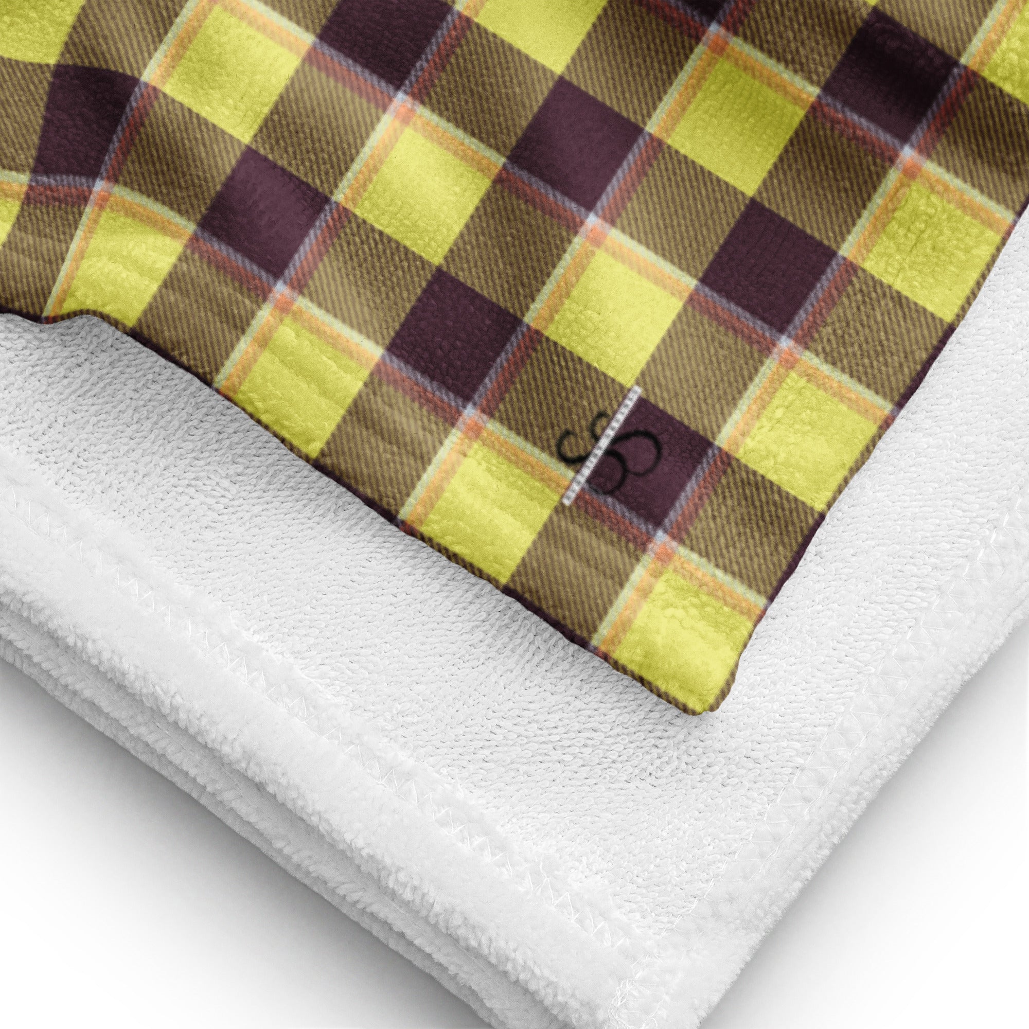 Flax and Livid Brown Plaid Beach Towel - Scottish Squares