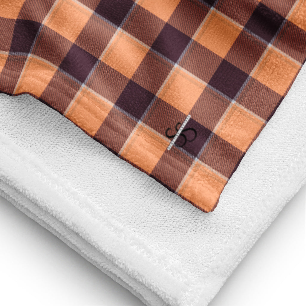 Hit Pink and Livid Brown Plaid Beach Towel - Scottish Squares