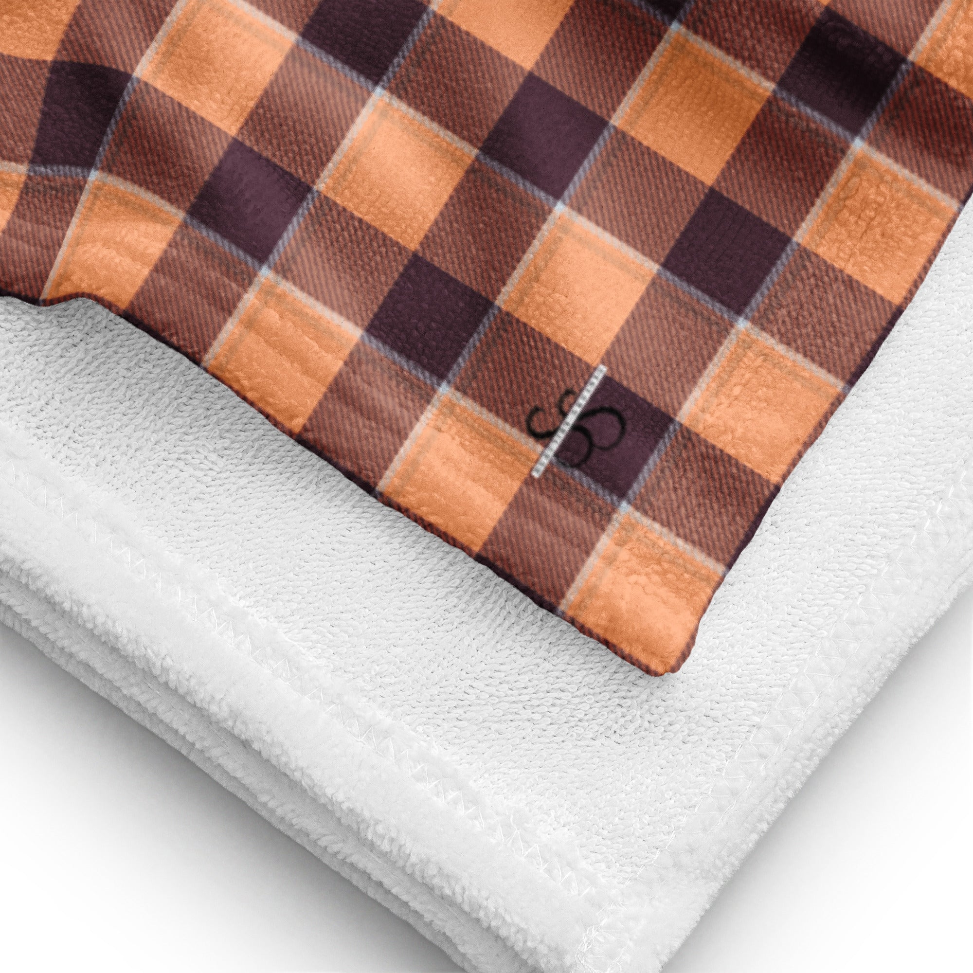 Hit Pink and Livid Brown Plaid Beach Towel - Scottish Squares