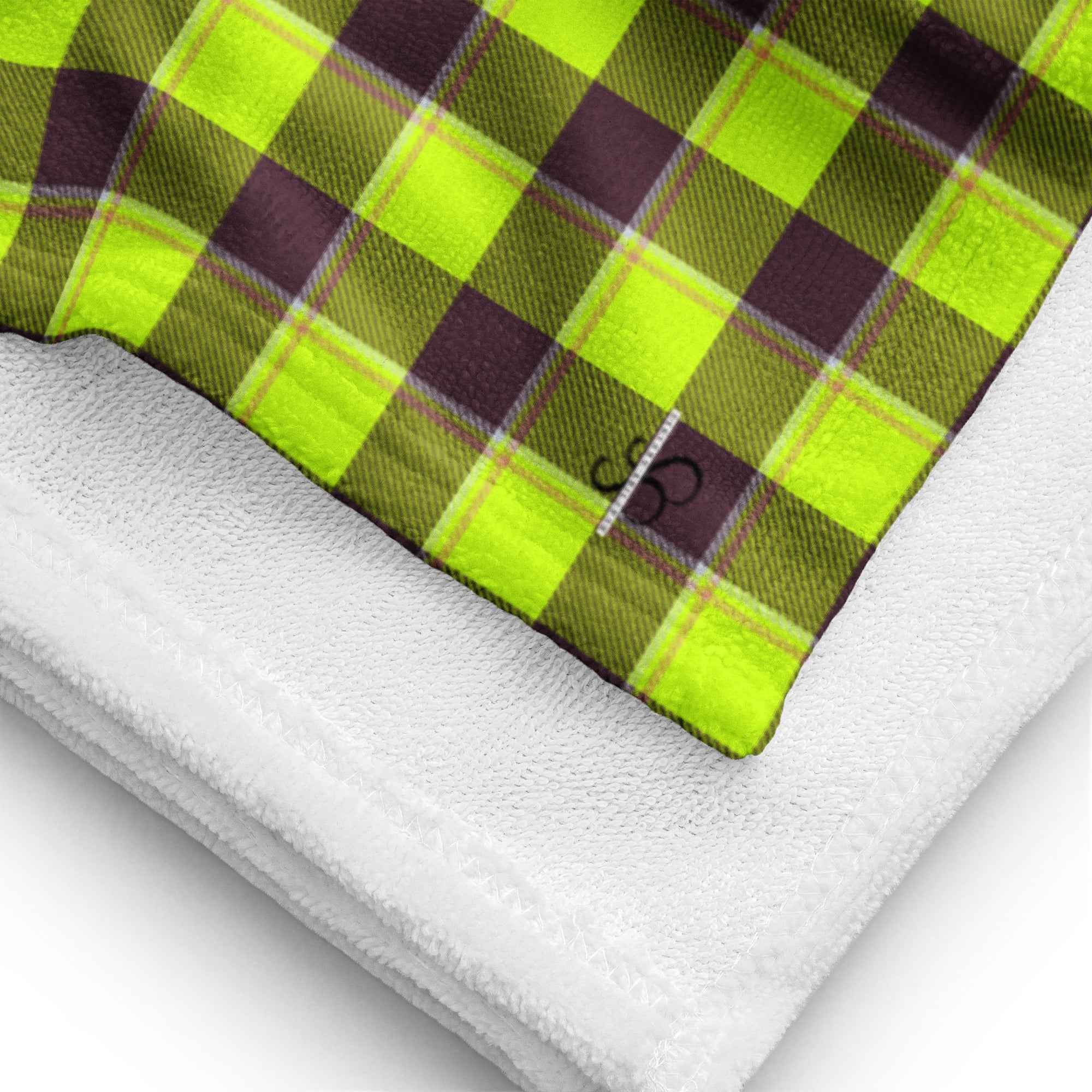 Electric Lime and Livid Brown Plaid Beach Towel - Scottish Squares