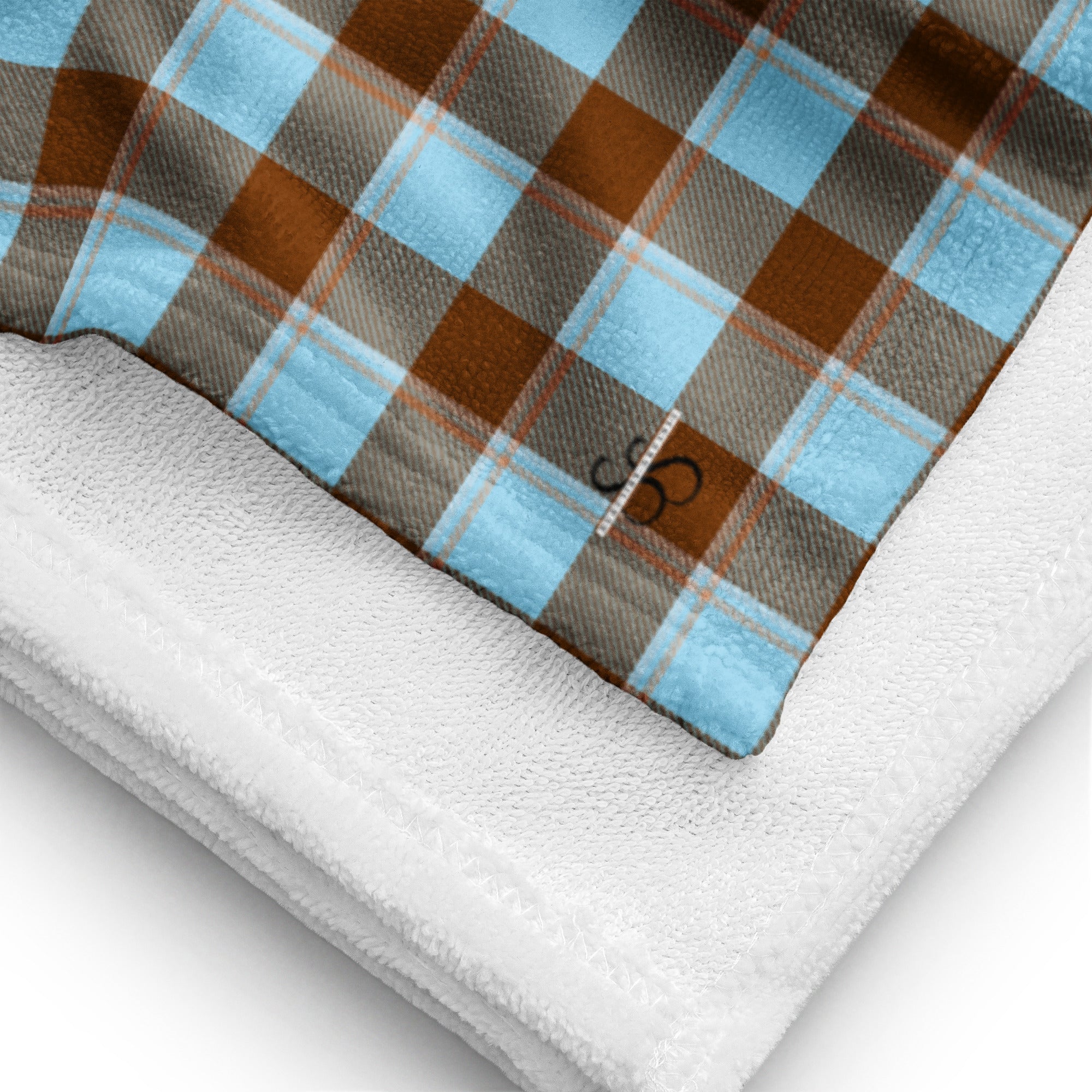 Blizzard Blue and Livid Brown Plaid Beach Towel - Scottish Squares