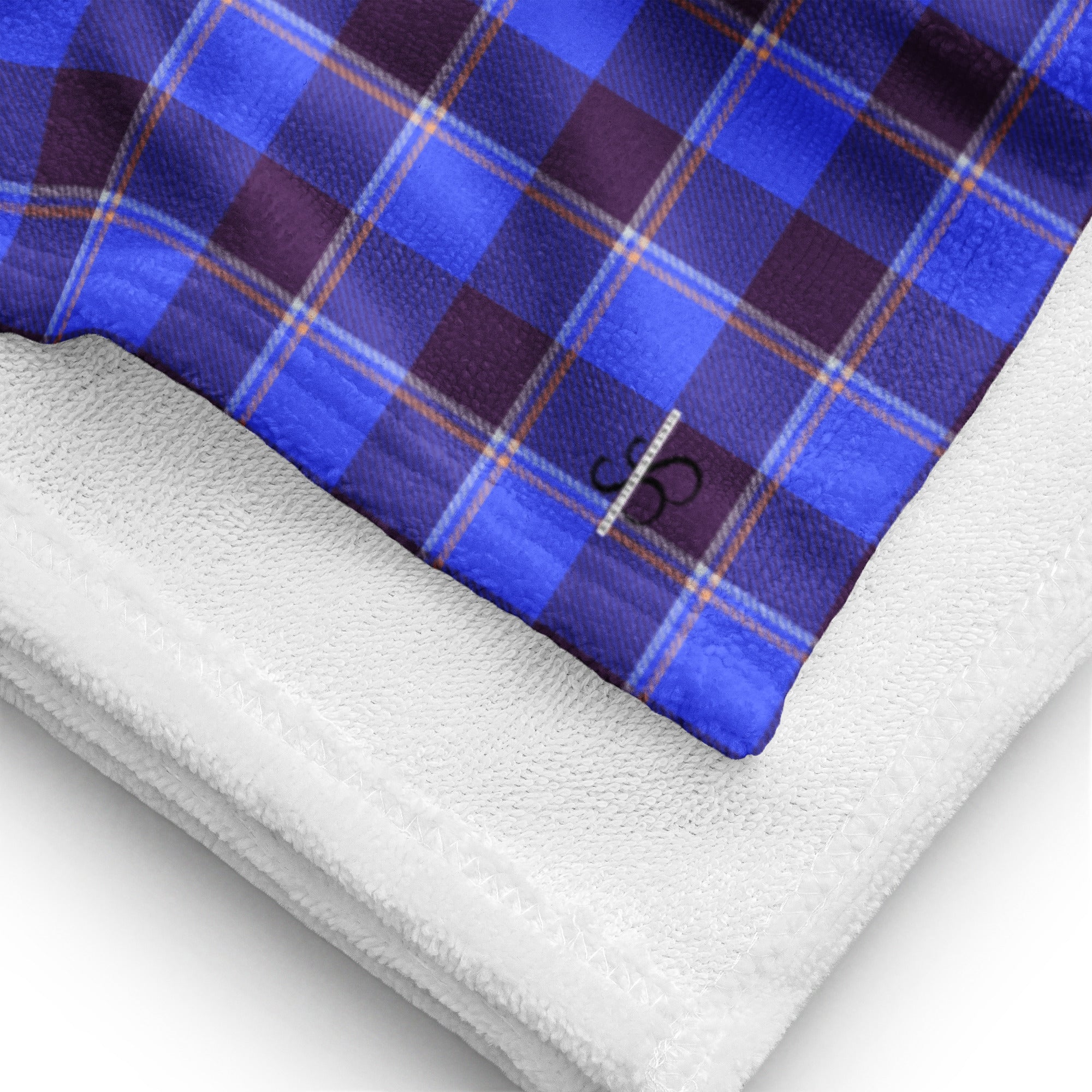 Cornflower Blue and Livid Brown Plaid Beach Towel - Scottish Squares
