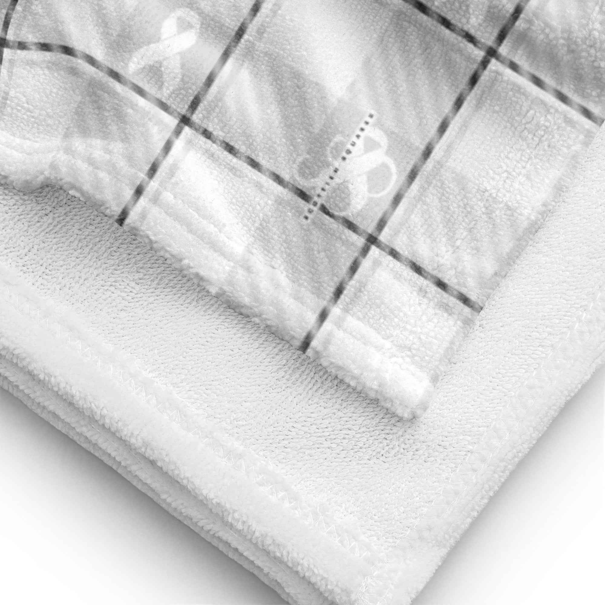 Beach Towel Lung Cancer Awareness Plaid, White Ribbon, Supportive Gift - Scottish Squares
