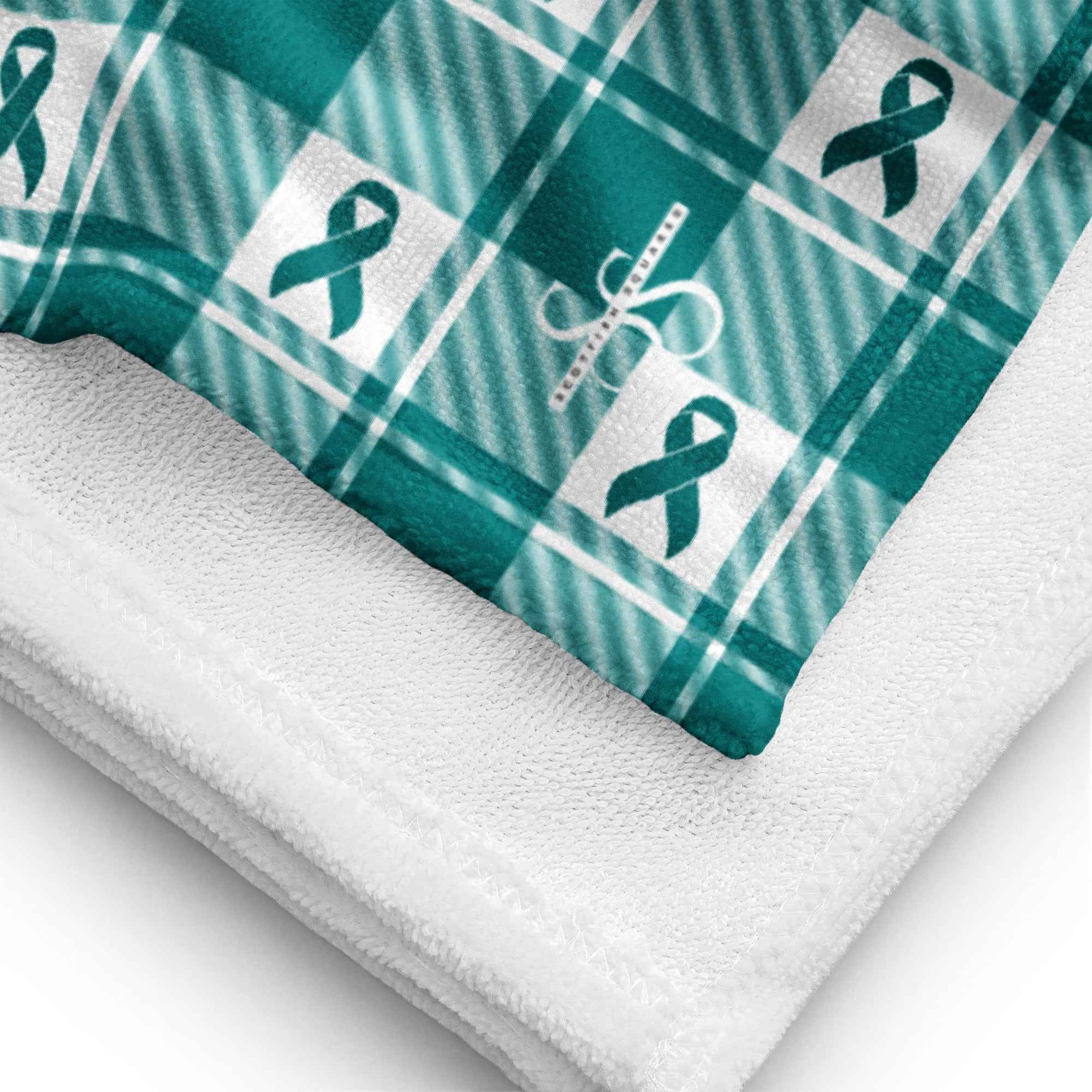 Beach Towel Cervical Cancer Awareness Plaid, Teal Ribbon, Supportive Gift - Scottish Squares