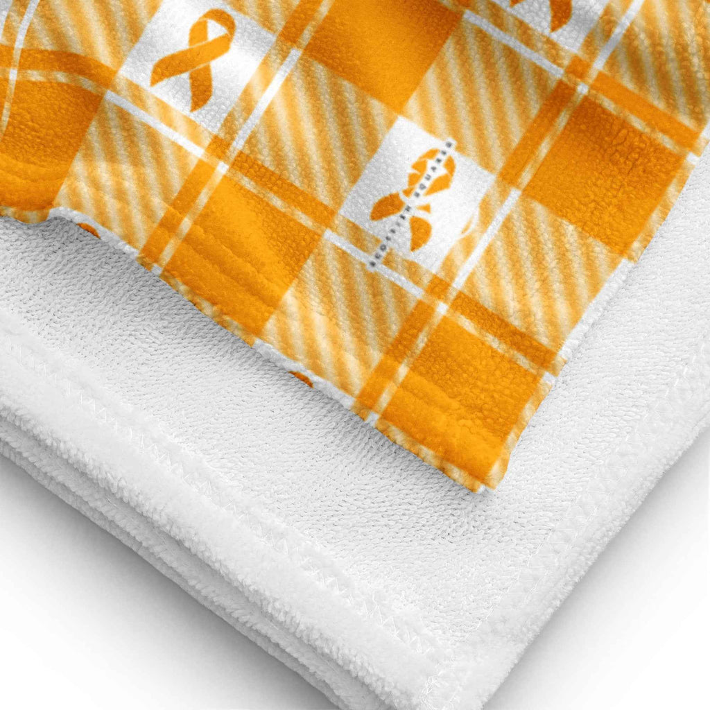 Beach Towel Kidney Cancer Awareness Plaid, Orange Ribbon, Supportive Gift - Scottish Squares