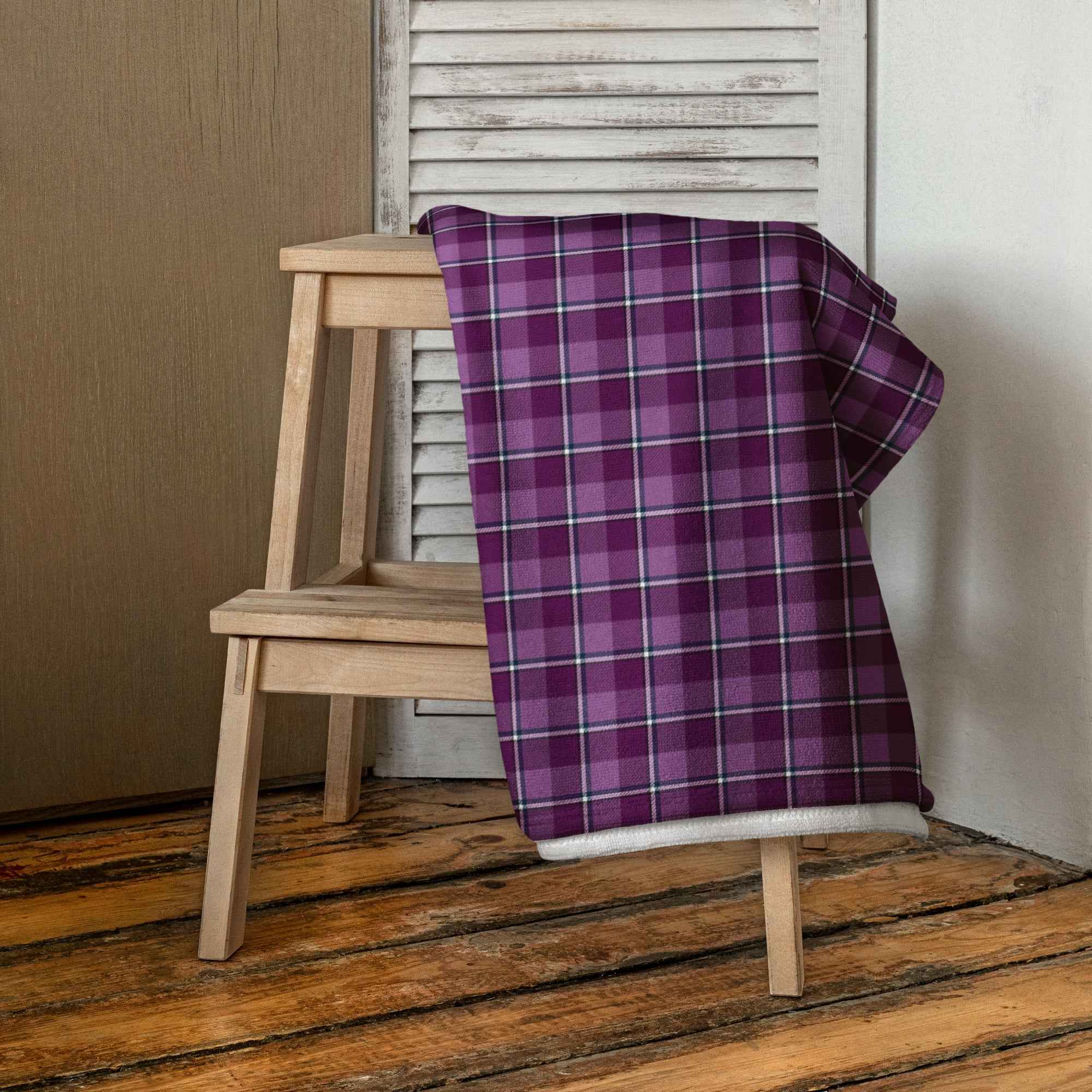 Purple and Trendy Pink Plaid Beach Towel - Scottish Squares